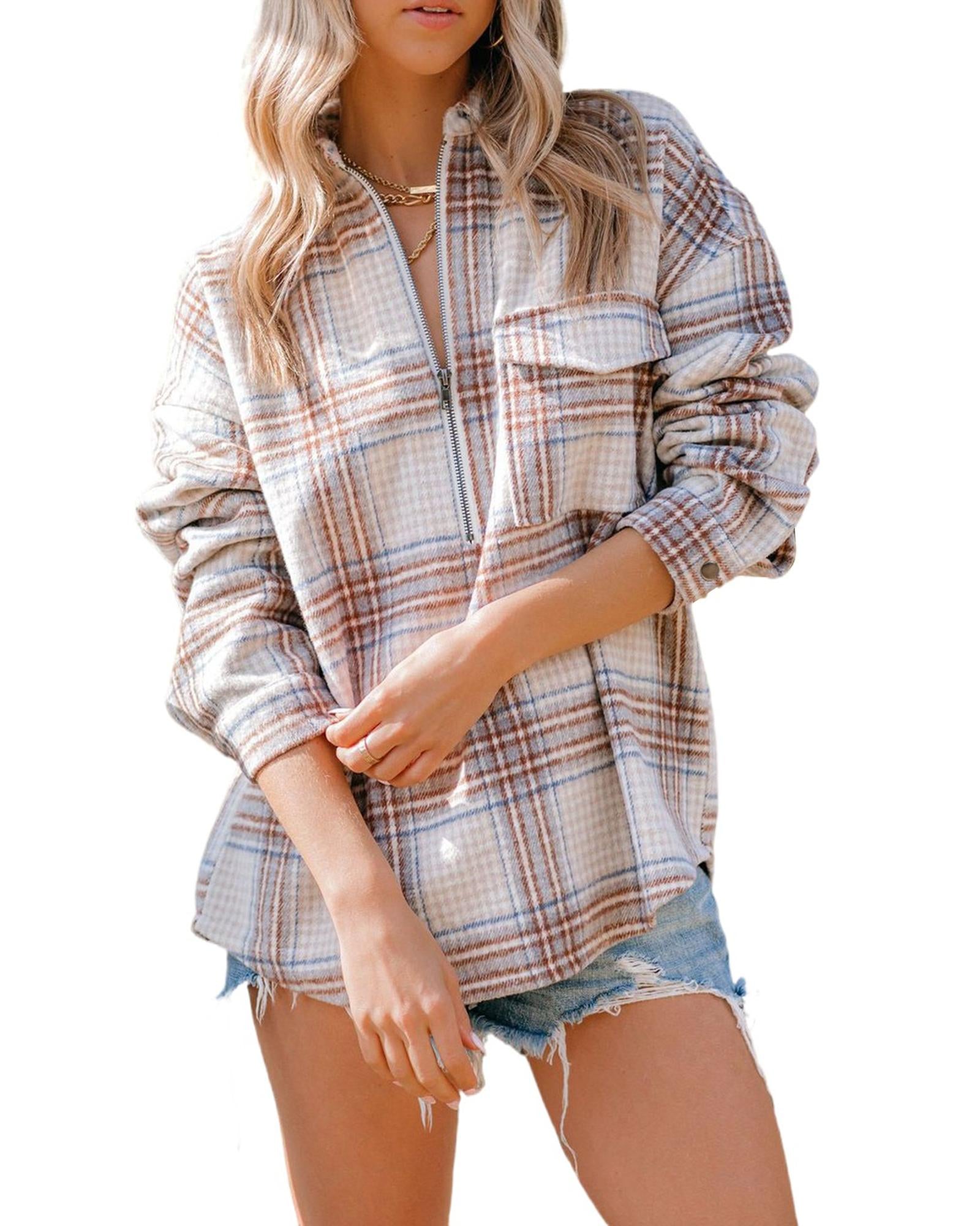 Azura Exchange Plaid Half Zip Sweatshirt with Chest Pocket - 2XL
