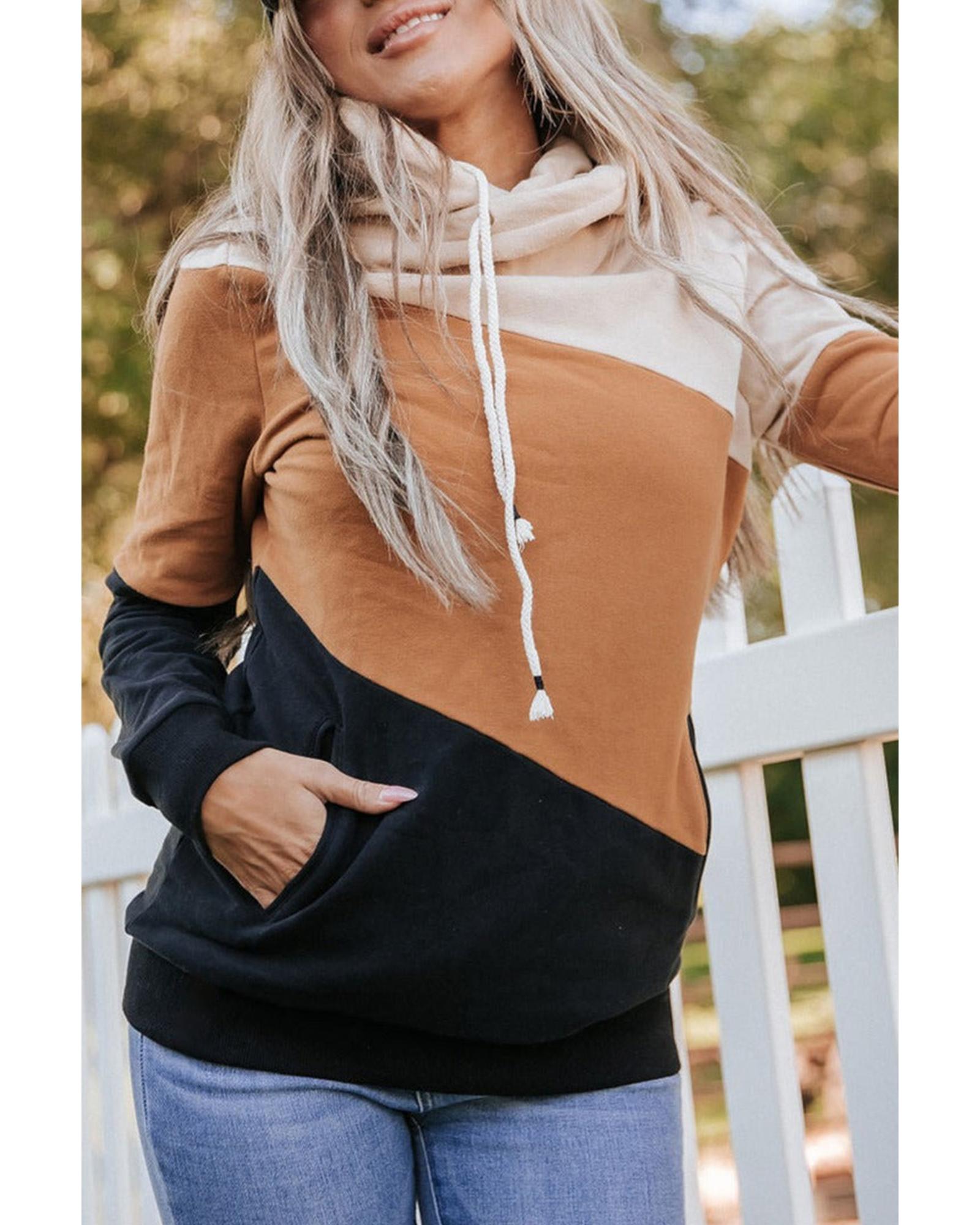 Azura Exchange Cozy Colorblock Hoodie with Side Pockets - M