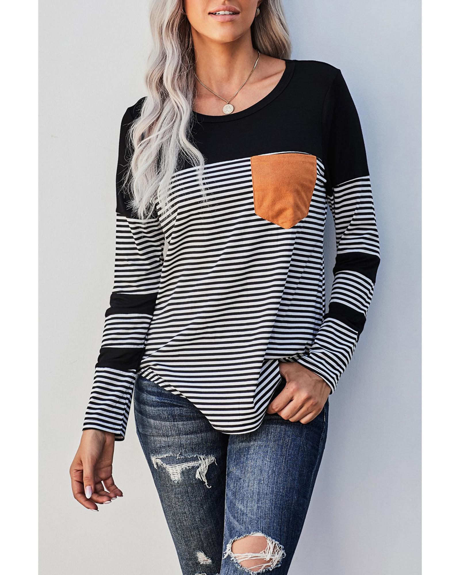 Azura Exchange Pinstripe Patch Pocket Top - M