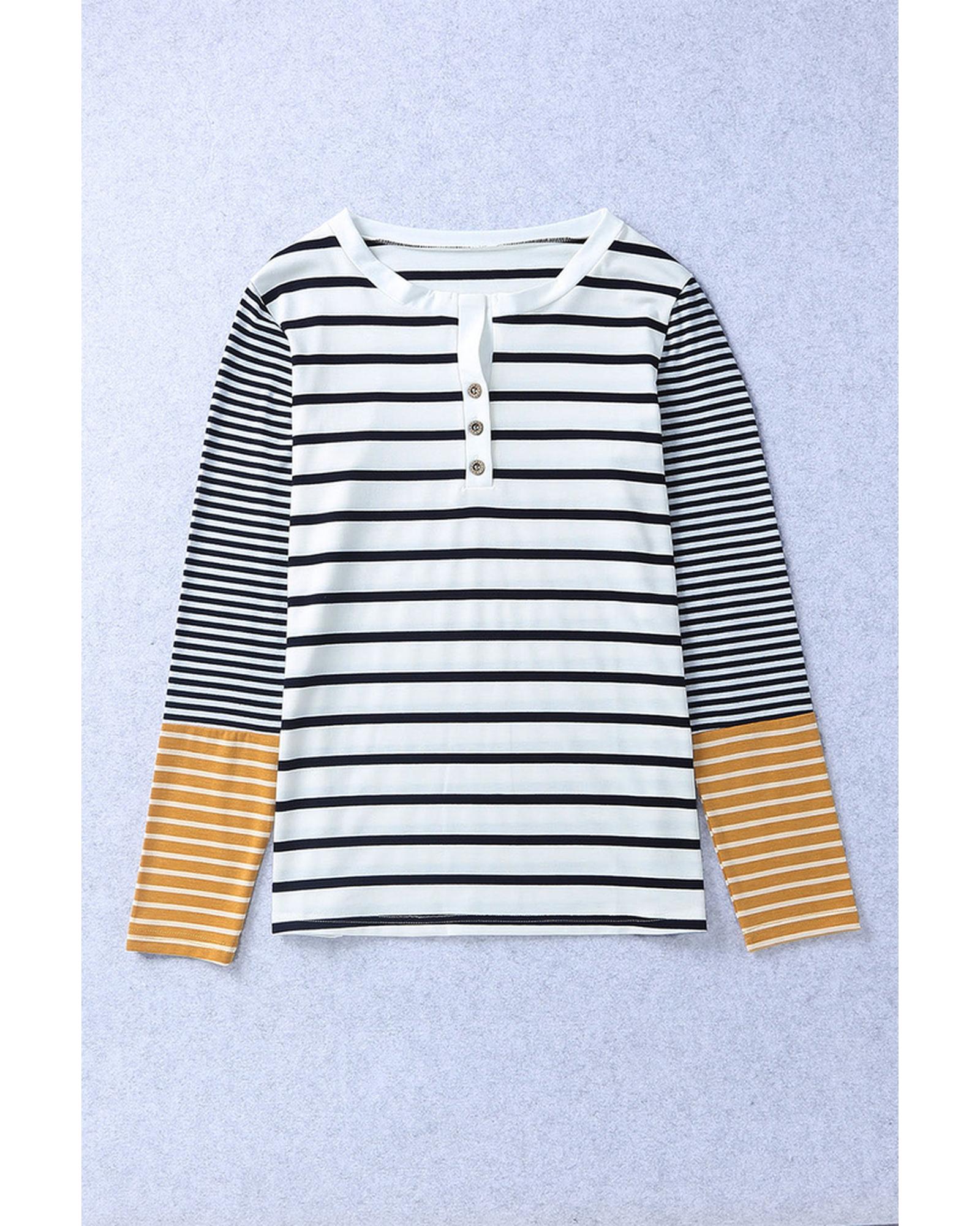 Azura Exchange Stripe Button Henley Top - L