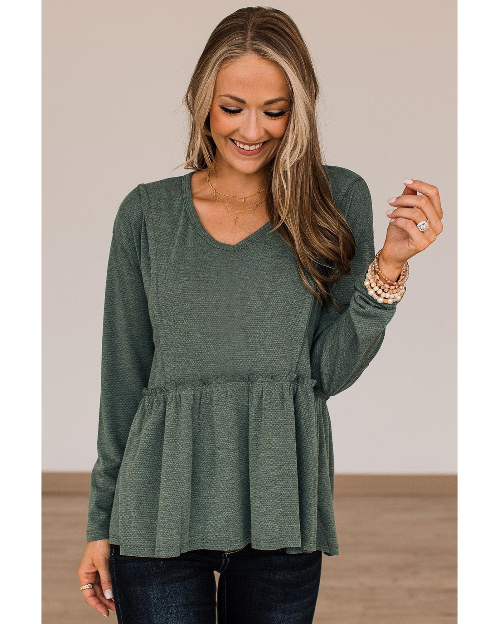 Azura Exchange Outseam Detail Long Sleeve Peplum Top - S
