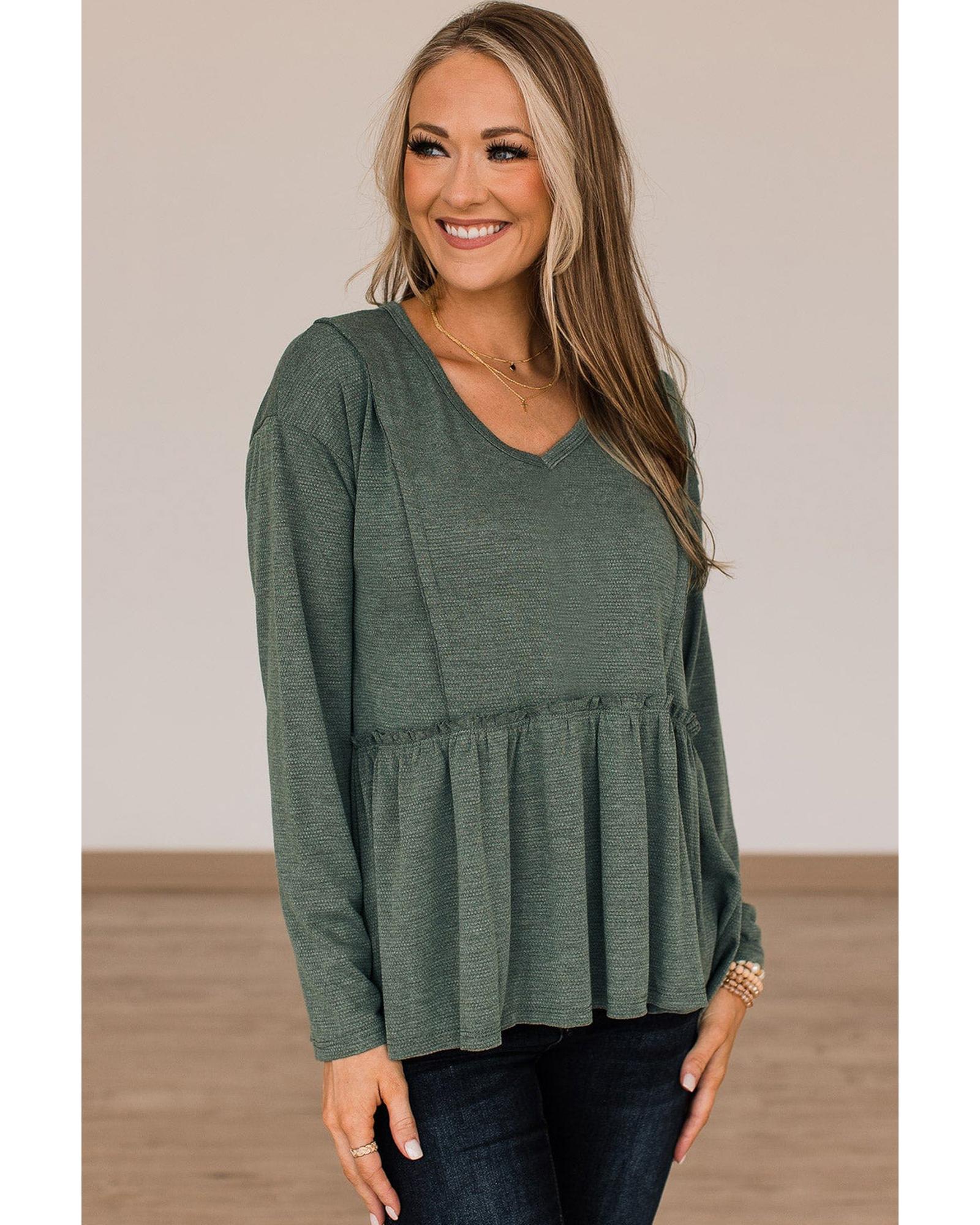 Azura Exchange Outseam Detail Long Sleeve Peplum Top - S