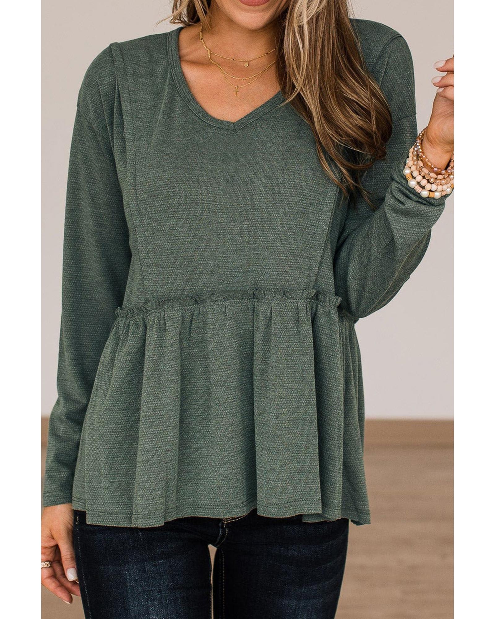 Azura Exchange Outseam Detail Long Sleeve Peplum Top - S