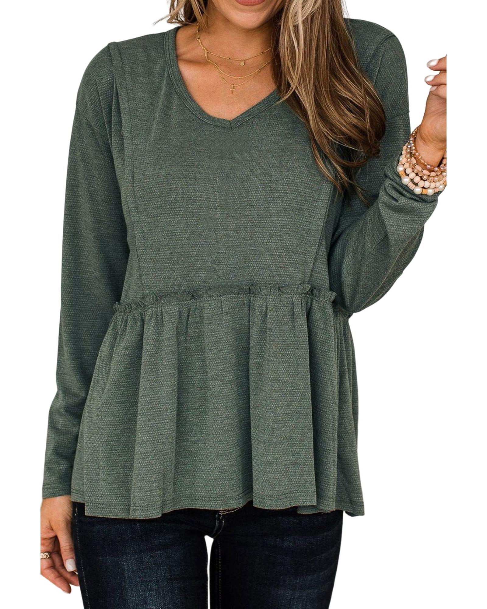 Azura Exchange Outseam Detail Long Sleeve Peplum Top - S