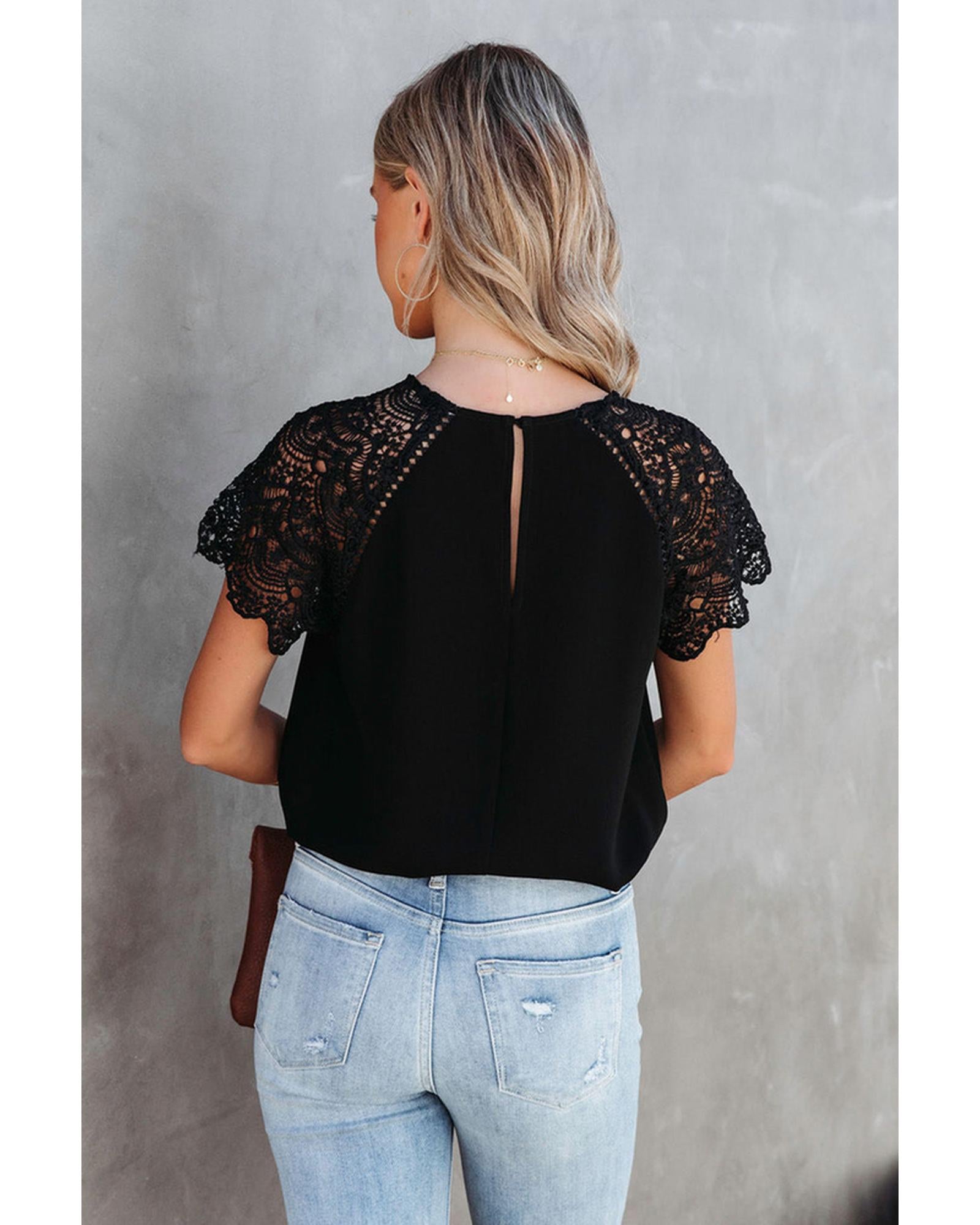 Azura Exchange Lace Crochet Patchwork Blouse - L