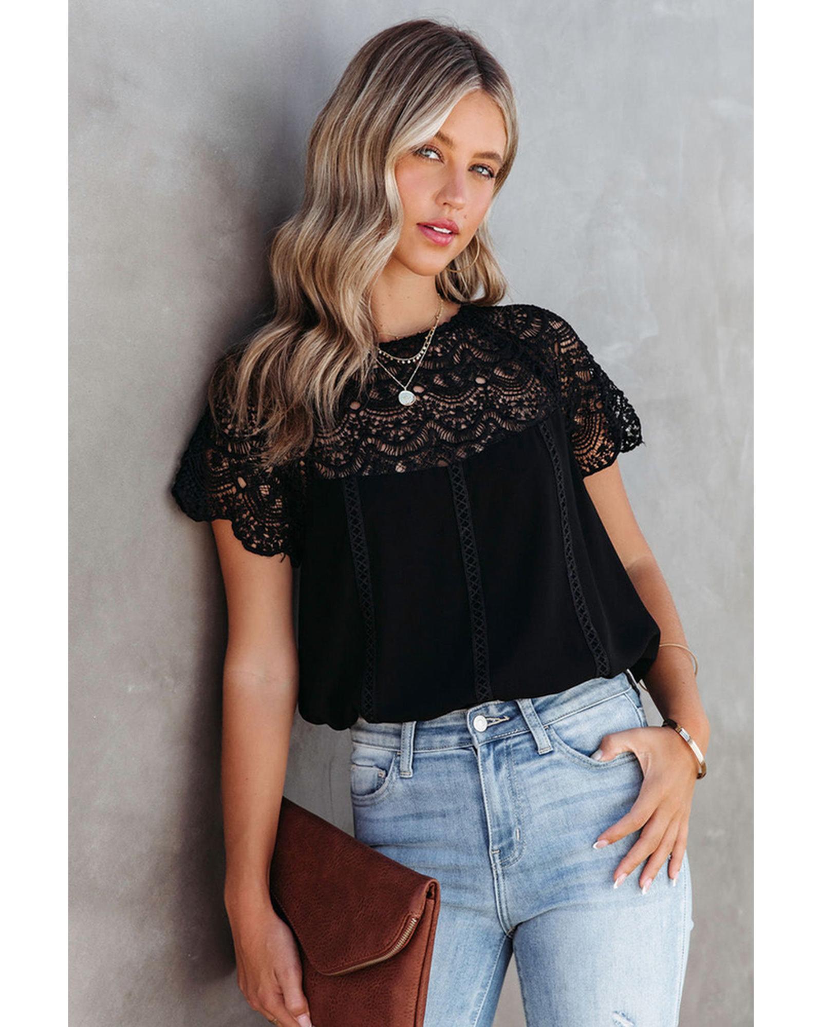 Azura Exchange Lace Crochet Patchwork Blouse - L