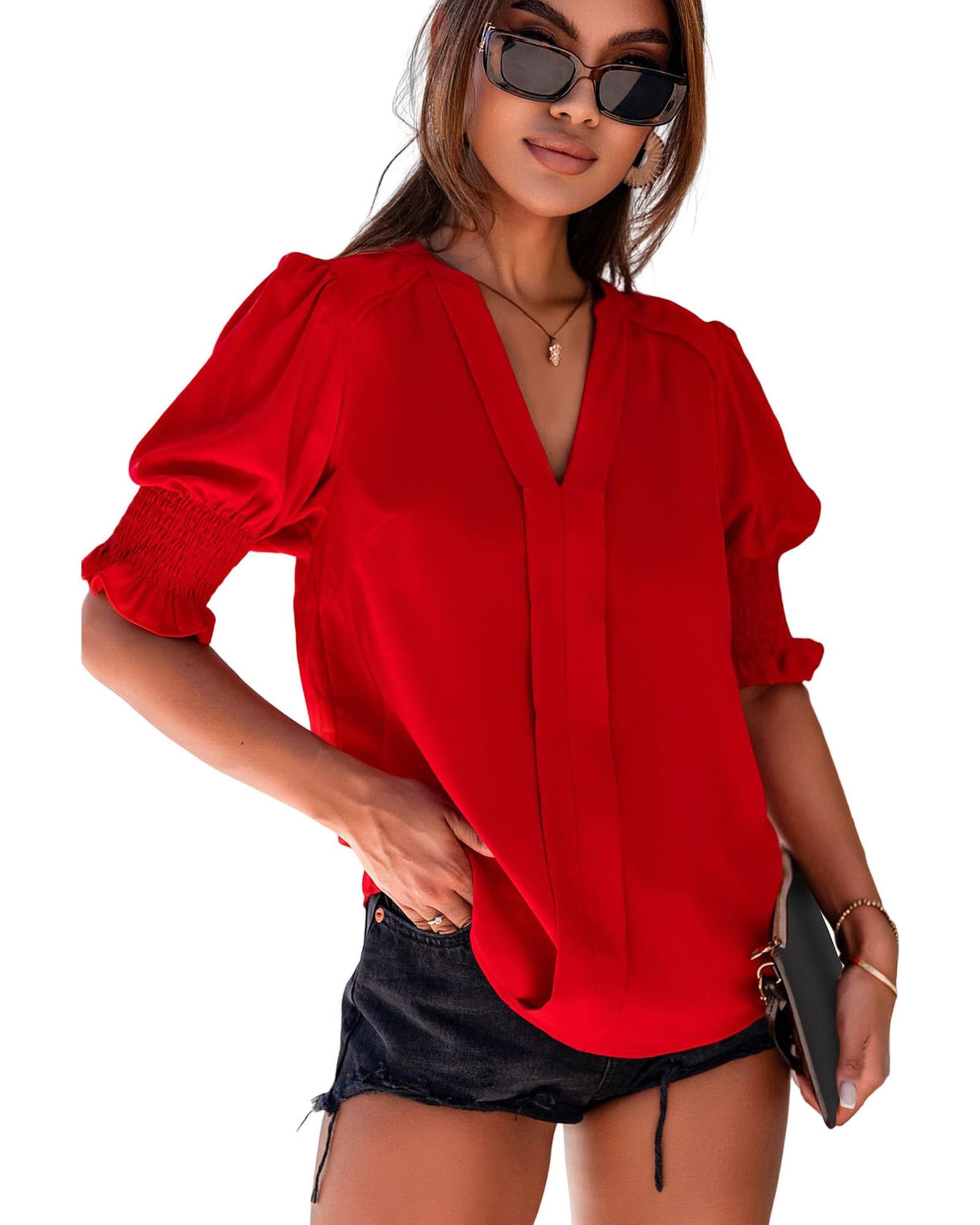 Azura Exchange Half Sleeve V Neck Blouse - L