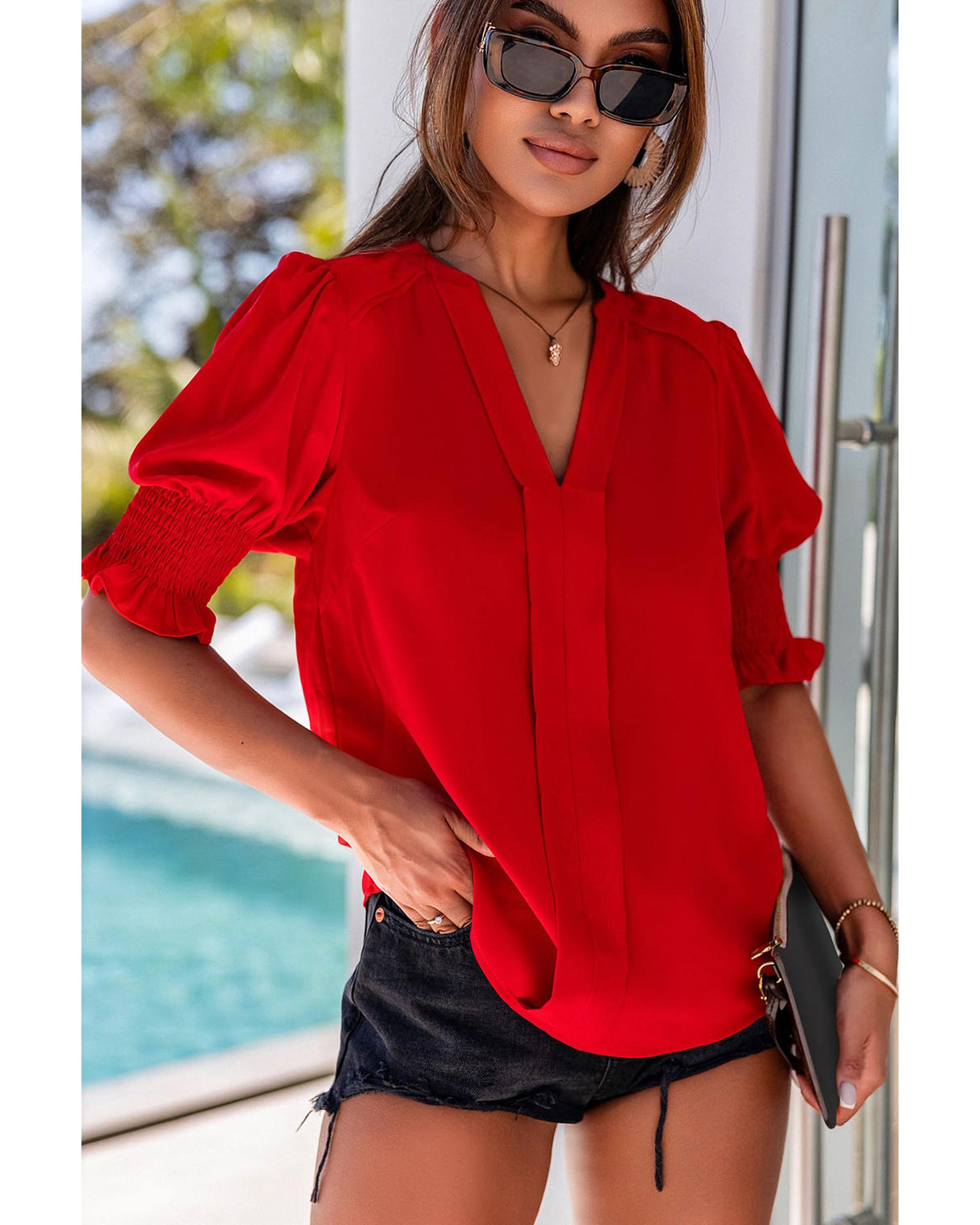 Azura Exchange Half Sleeve V Neck Blouse - L