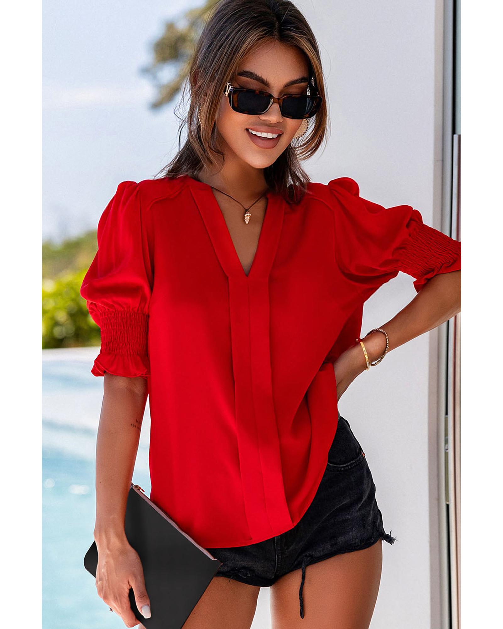 Azura Exchange Half Sleeve V Neck Blouse - L