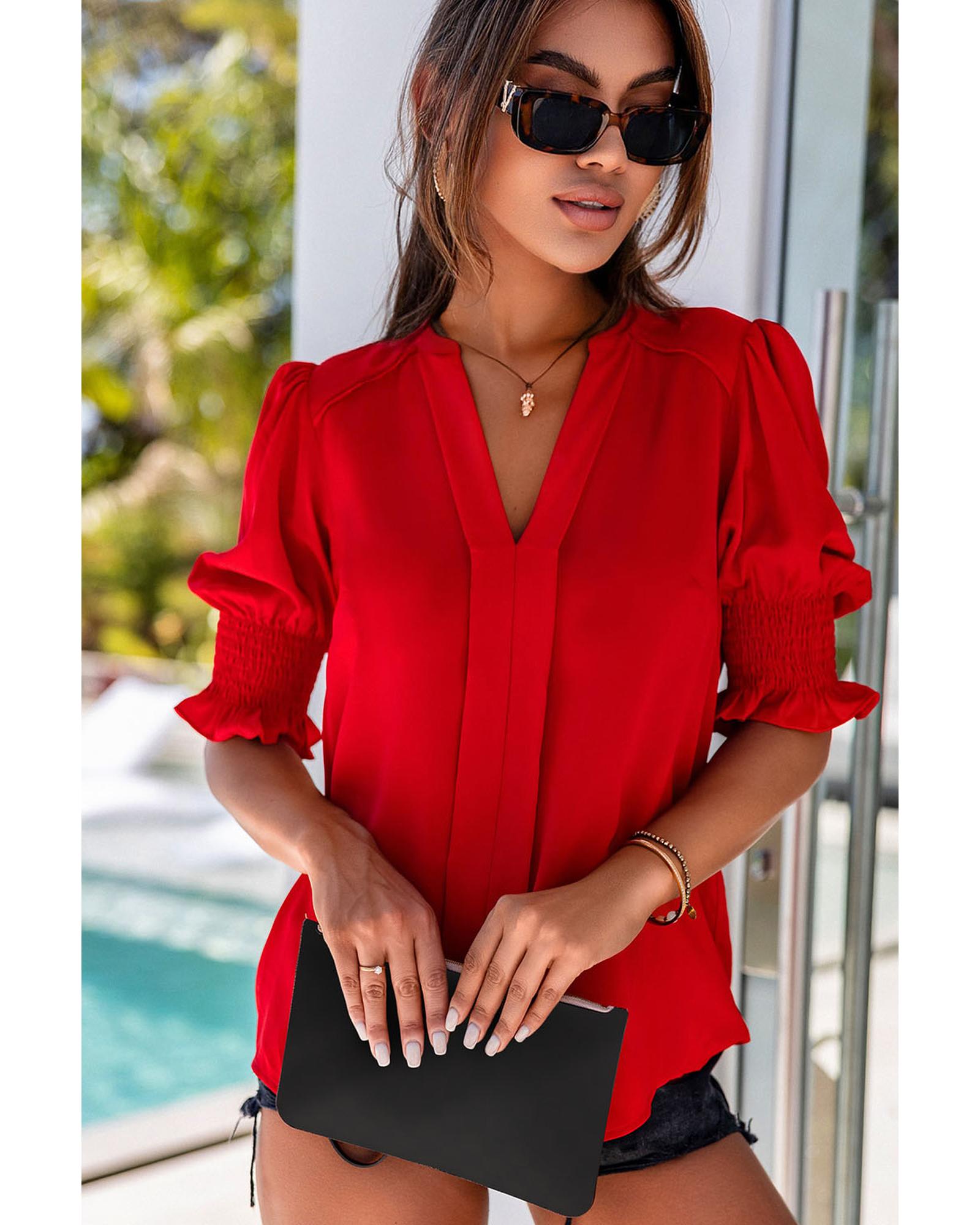 Azura Exchange Half Sleeve V Neck Blouse - L