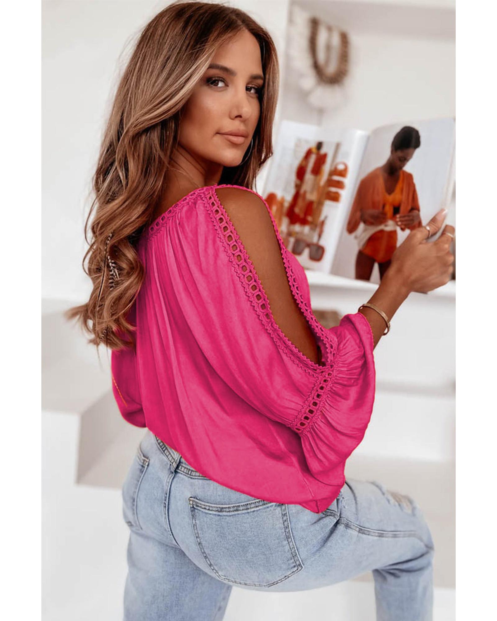 Azura Exchange Lace Crochet Cut-Out Ruffle Blouse - M