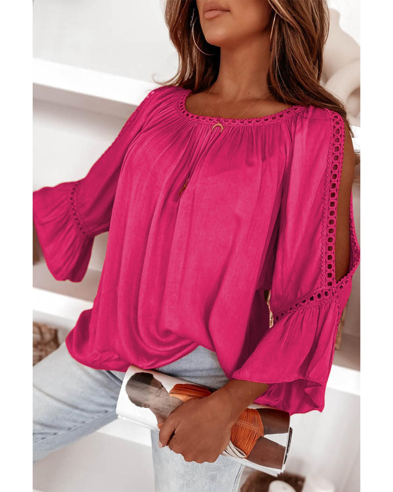Azura Exchange Lace Crochet Cut-Out Ruffle Blouse - M