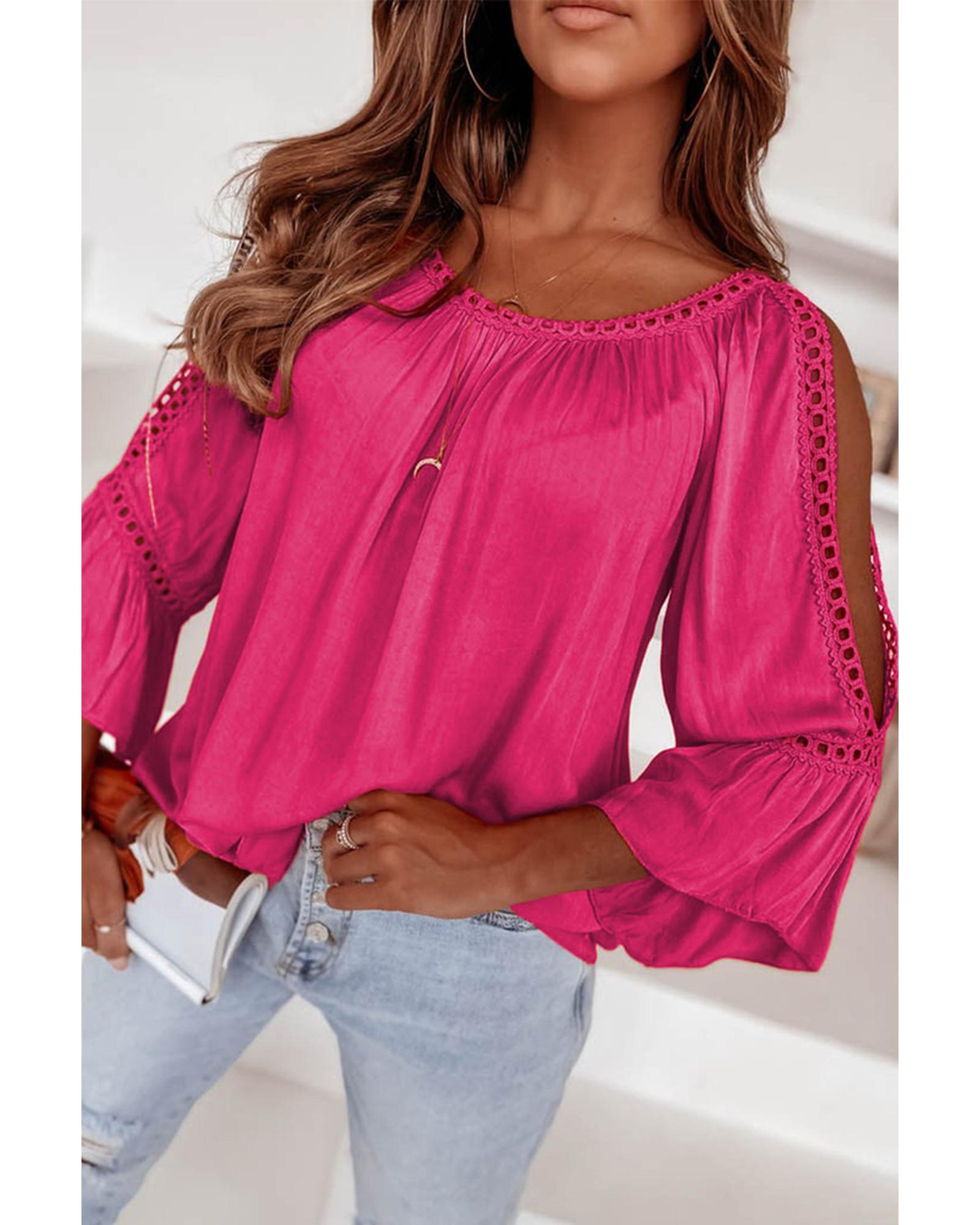 Azura Exchange Lace Crochet Cut-Out Ruffle Blouse - M
