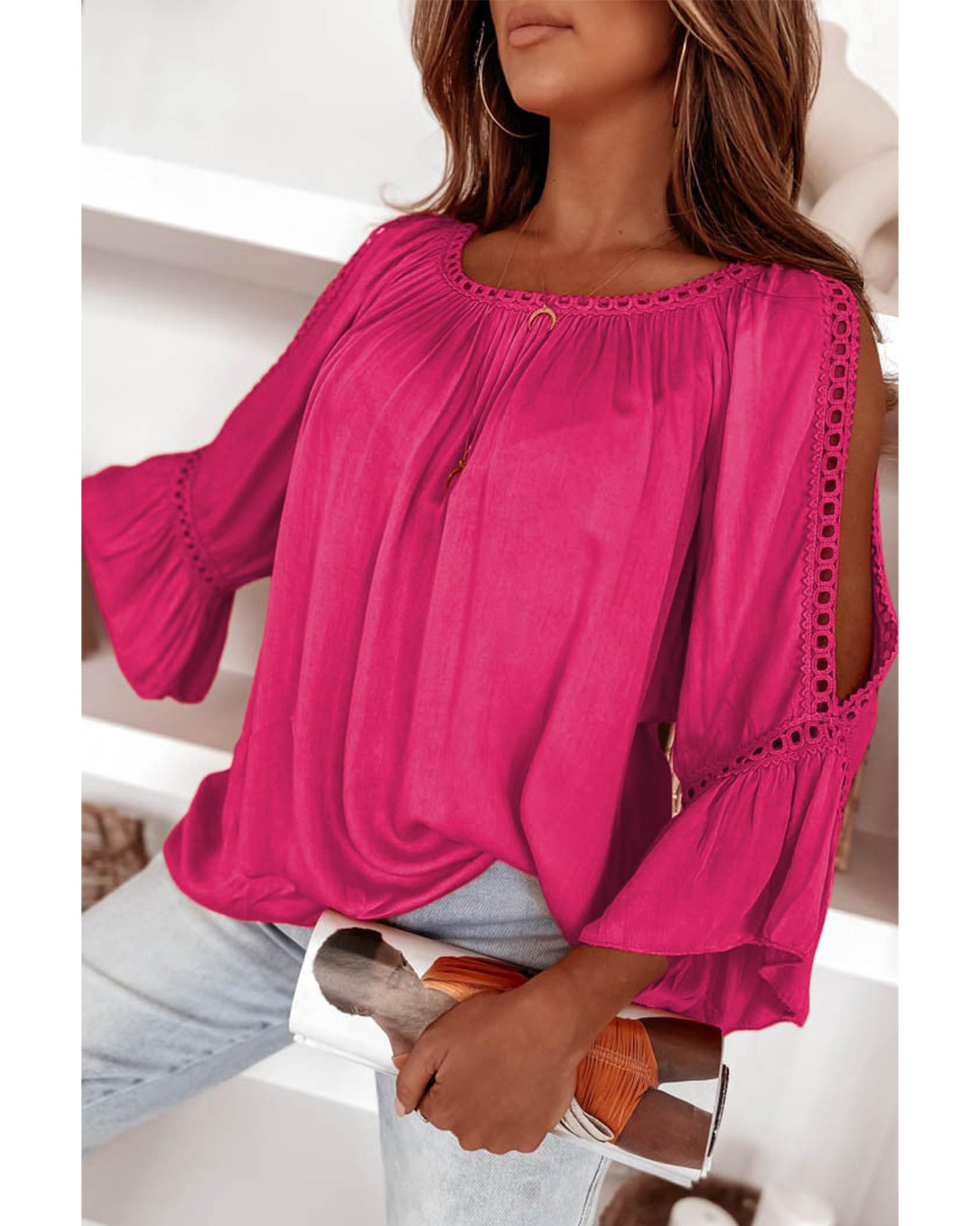 Azura Exchange Lace Crochet Cut-Out Ruffle Blouse - M