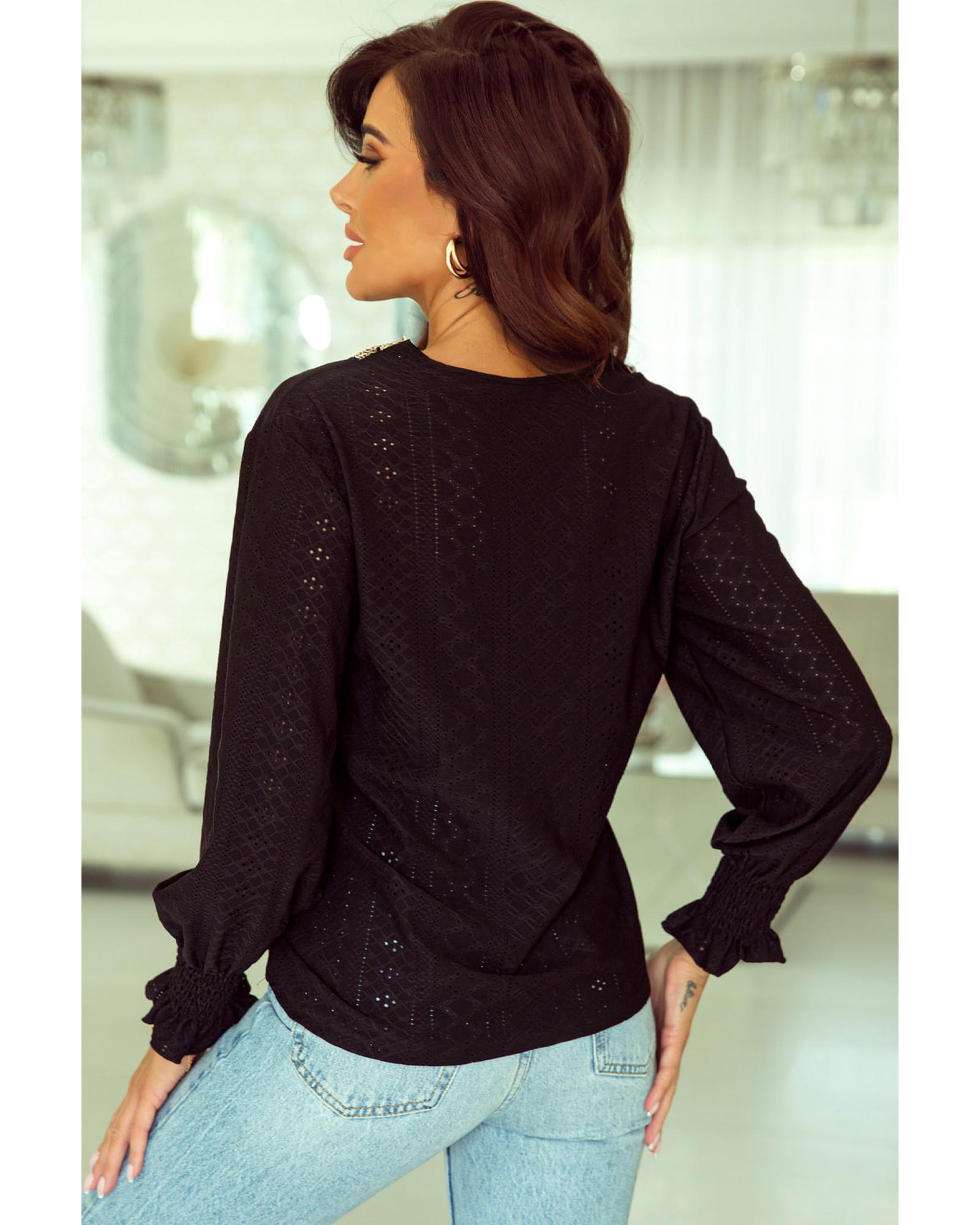 Azura Exchange Lace Panel V Neck Ruffle Blouse - M