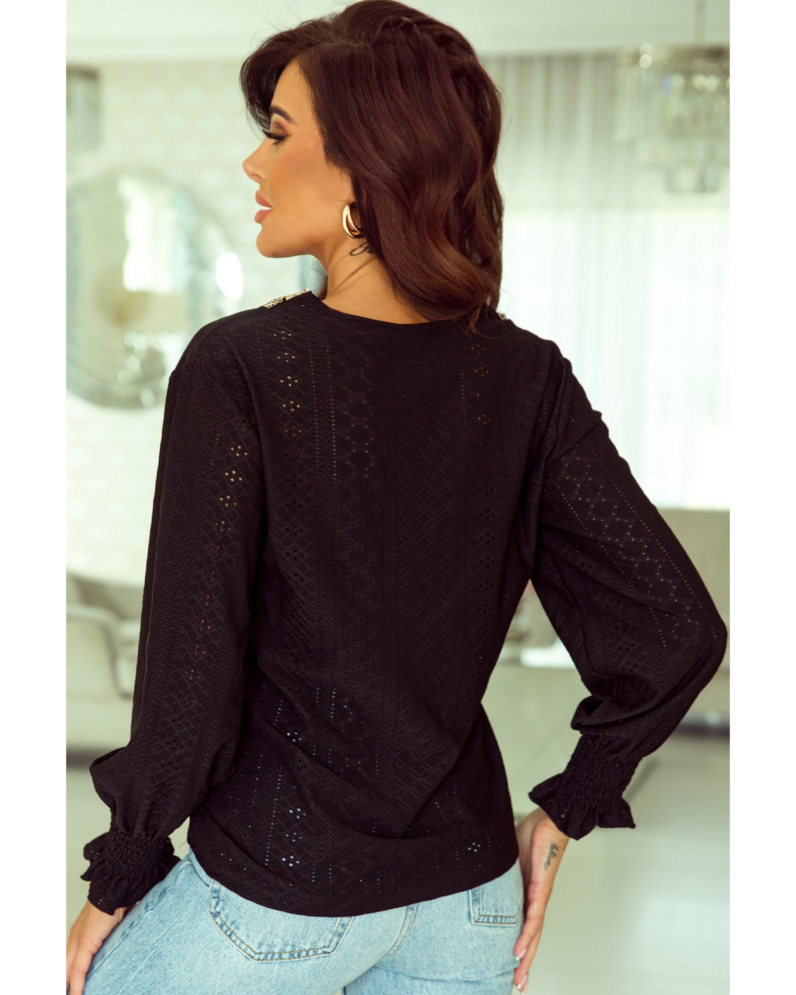 Azura Exchange Lace Panel V Neck Ruffle Blouse - M