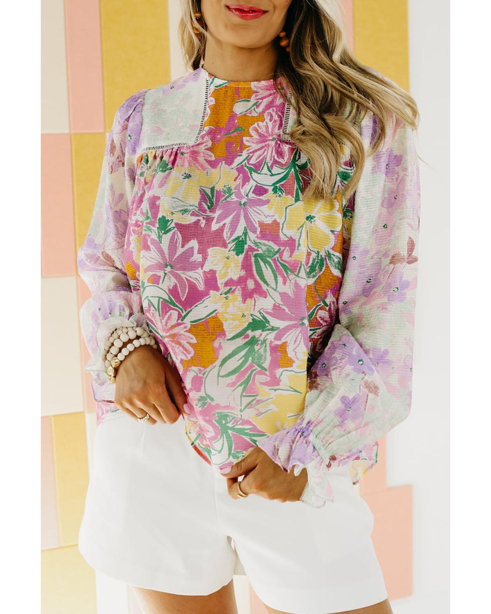 Azura Exchange Patchwork Lace Trim Blouse - S