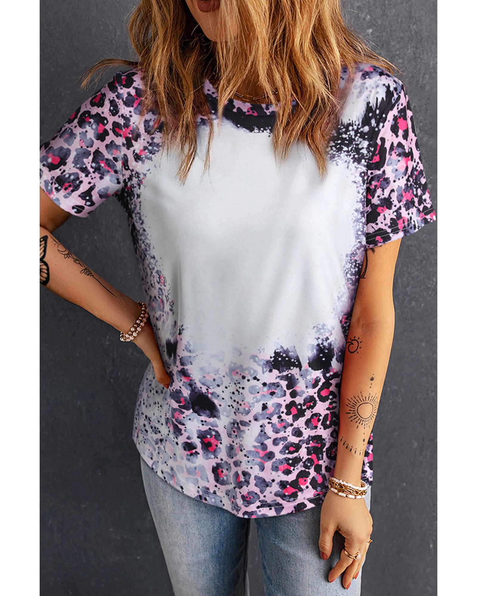 Azura Exchange Leopard Print Bleached Tee - XL