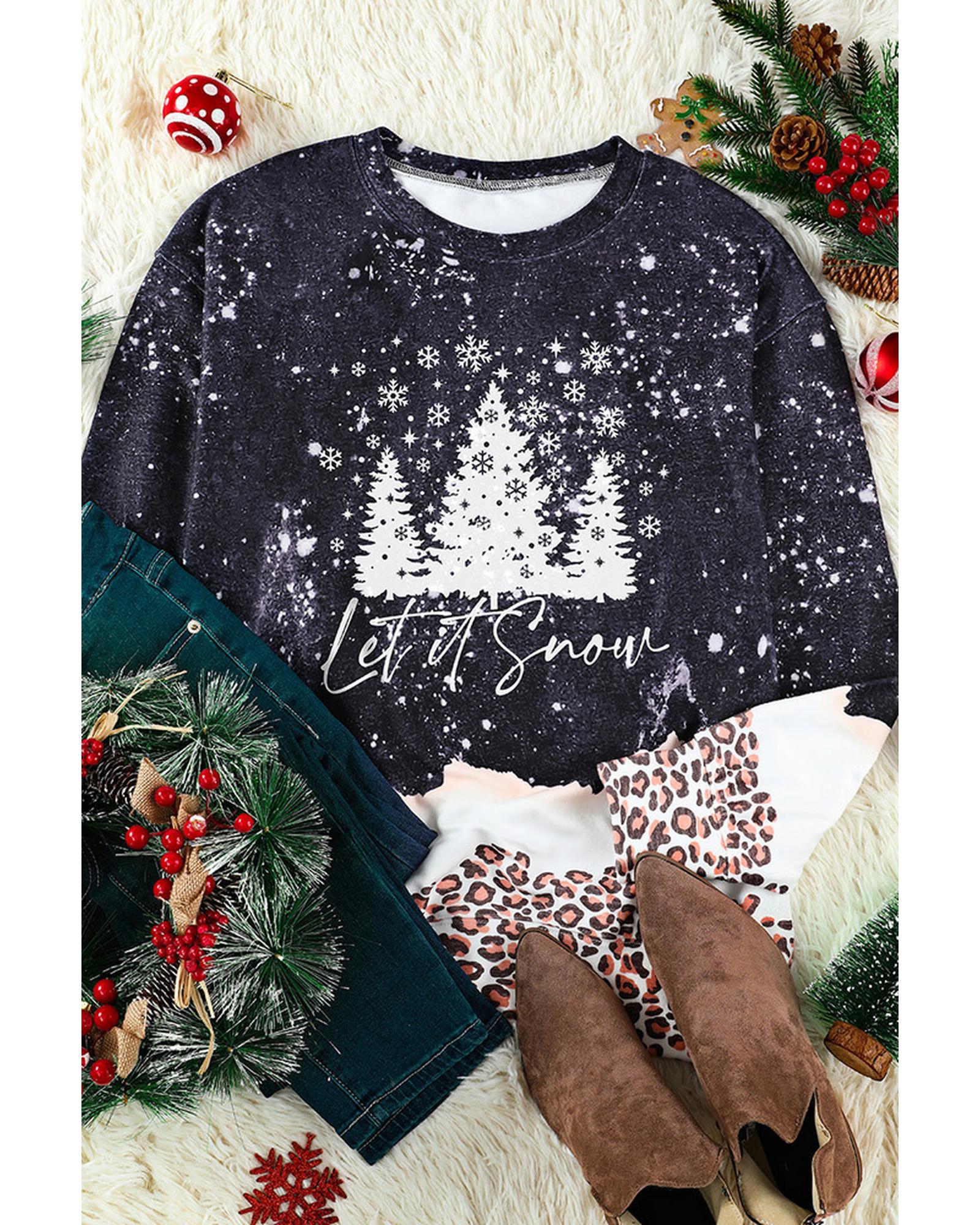 Azura Exchange Christmas Graphic Leopard Bleached Sweatshirt - XL