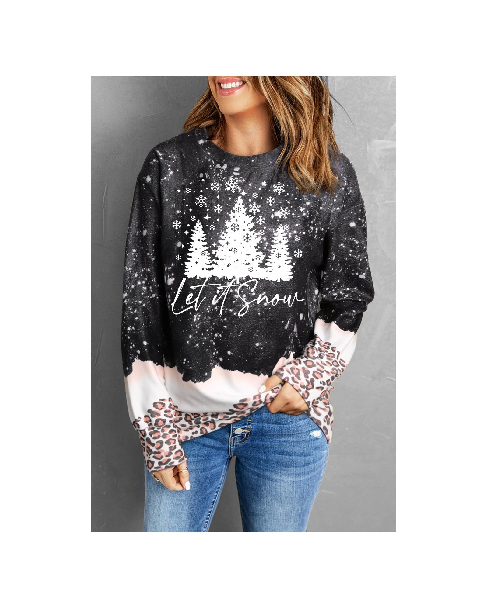 Azura Exchange Christmas Graphic Leopard Bleached Sweatshirt - XL