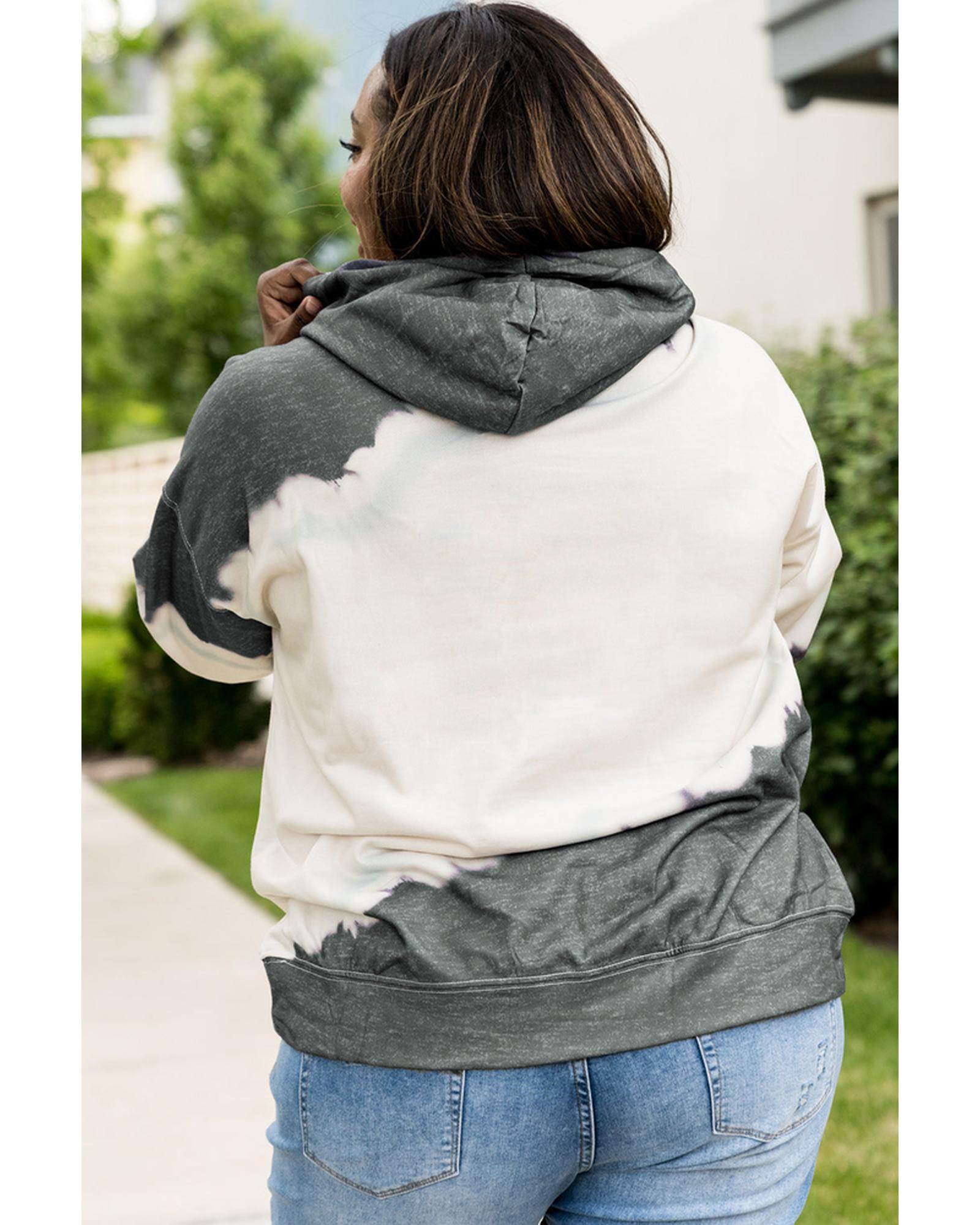 Azura Exchange Gray Tie-Dyed Color Block Plus Size Hoodie - 4X