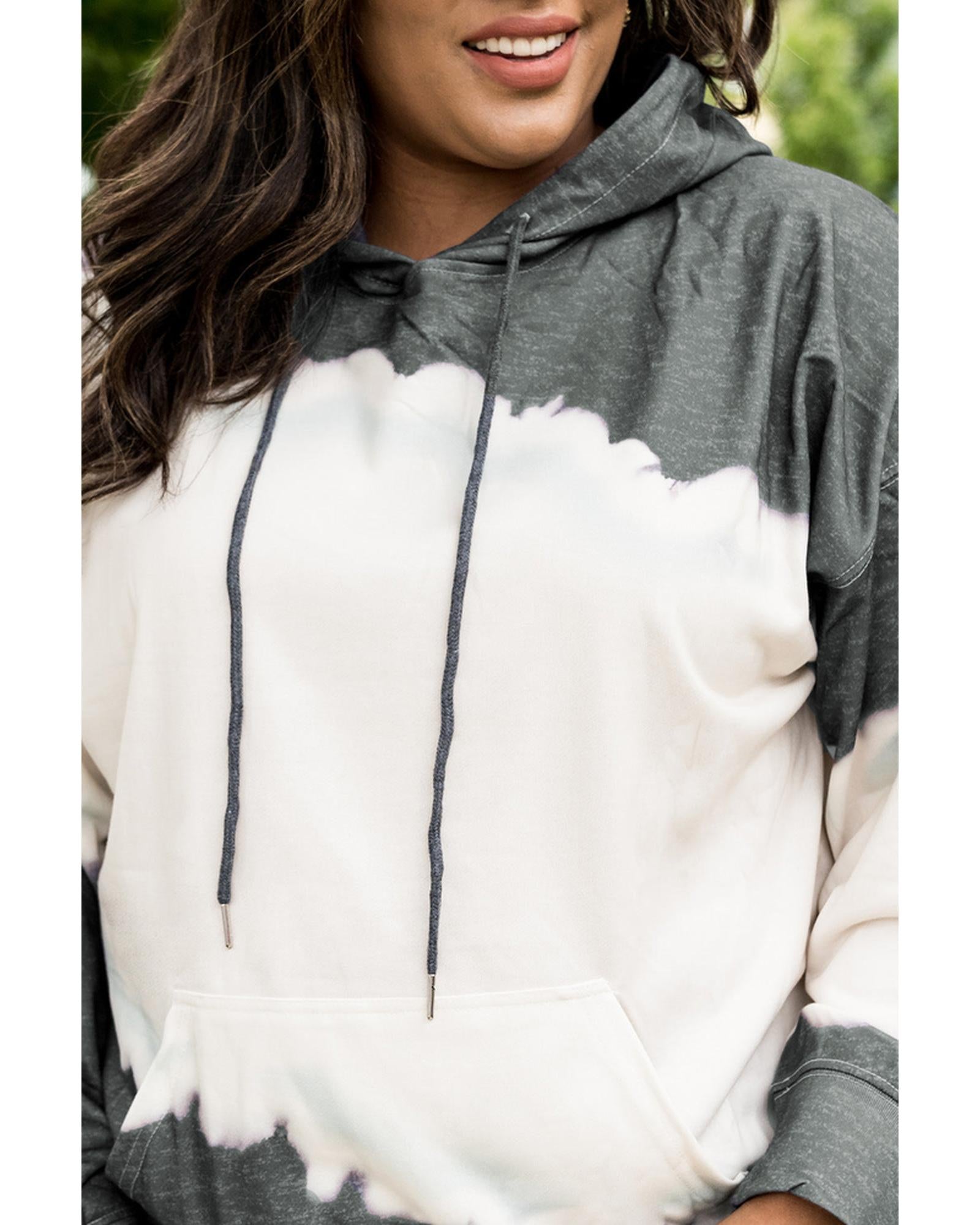 Azura Exchange Gray Tie-Dyed Color Block Plus Size Hoodie - 4X