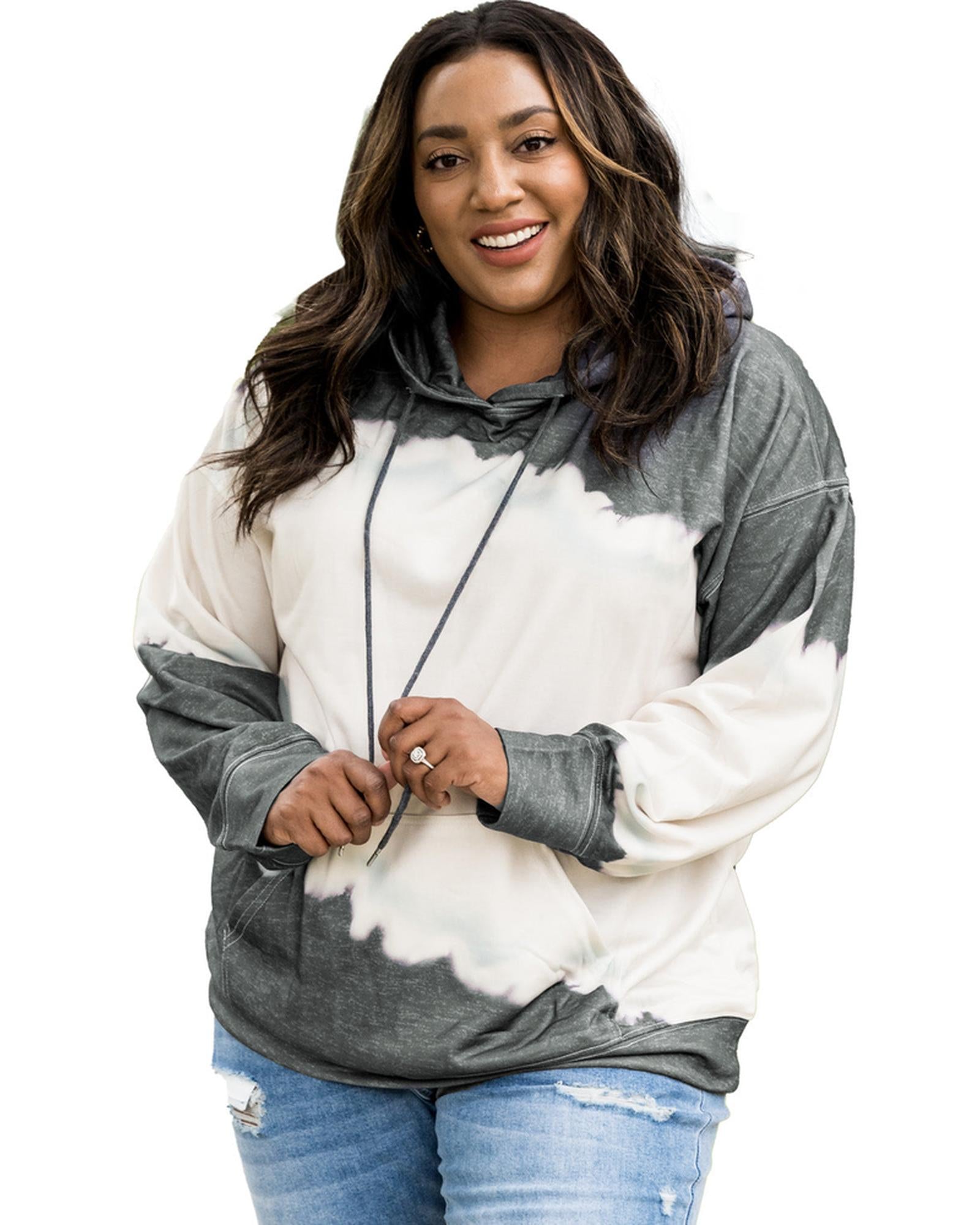 Azura Exchange Gray Tie-Dyed Color Block Plus Size Hoodie - 4X