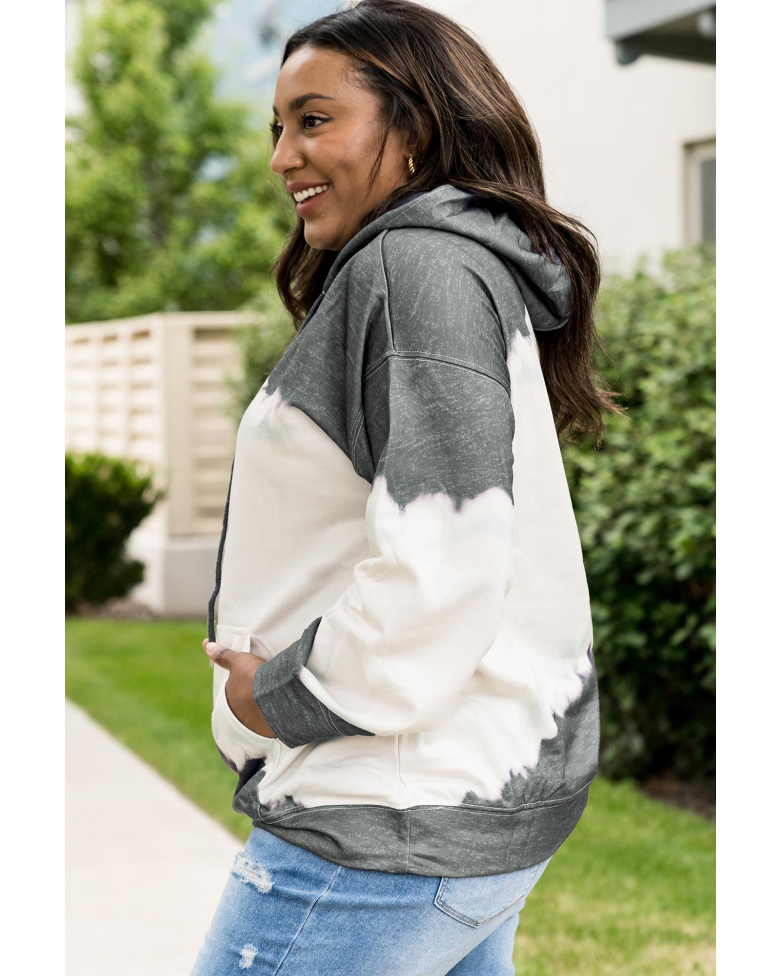 Azura Exchange Gray Tie-Dyed Color Block Plus Size Hoodie - 4X