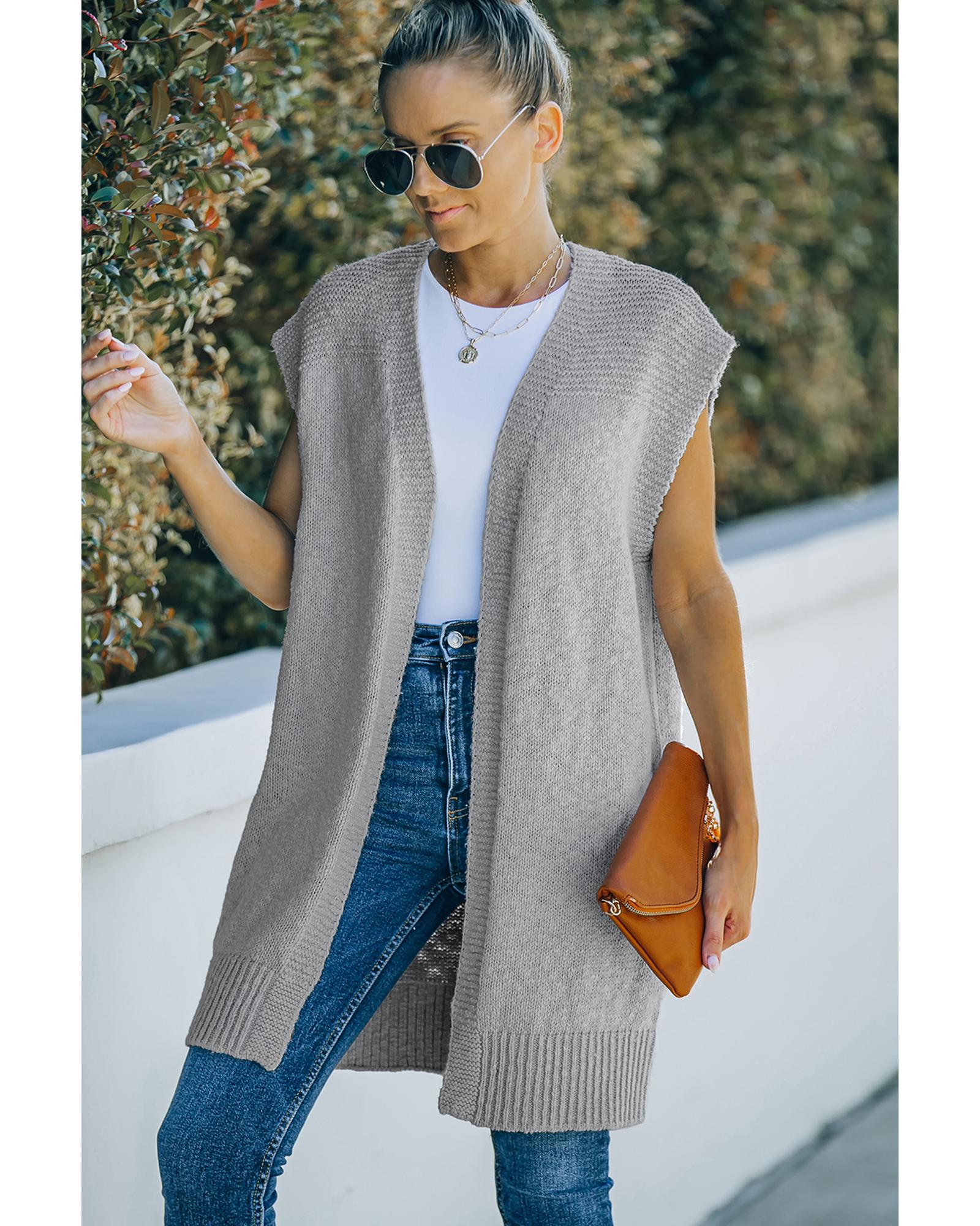 Gray Basic Vest Cardigan Sweater - M
