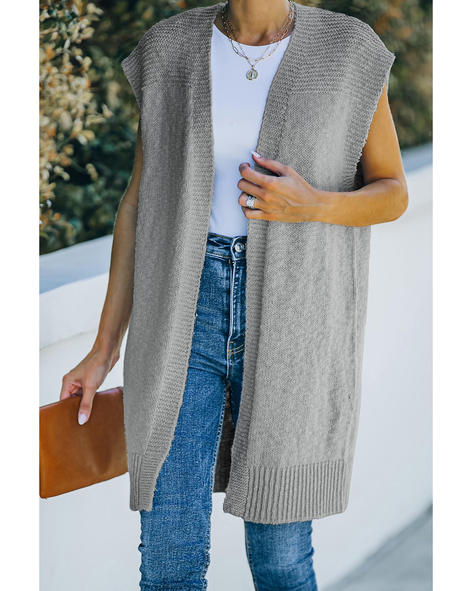 Gray Basic Vest Cardigan Sweater - M
