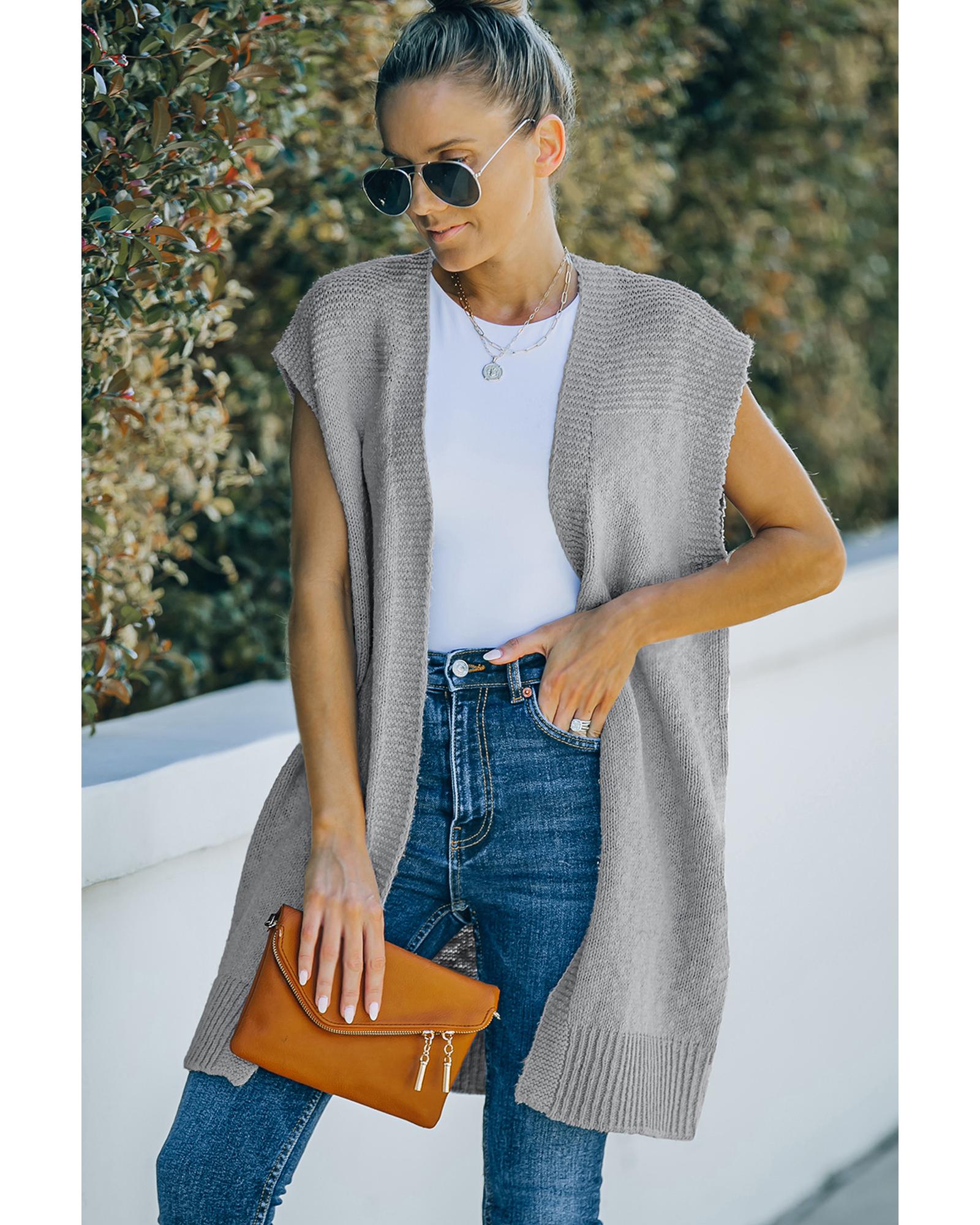 Gray Basic Vest Cardigan Sweater - M