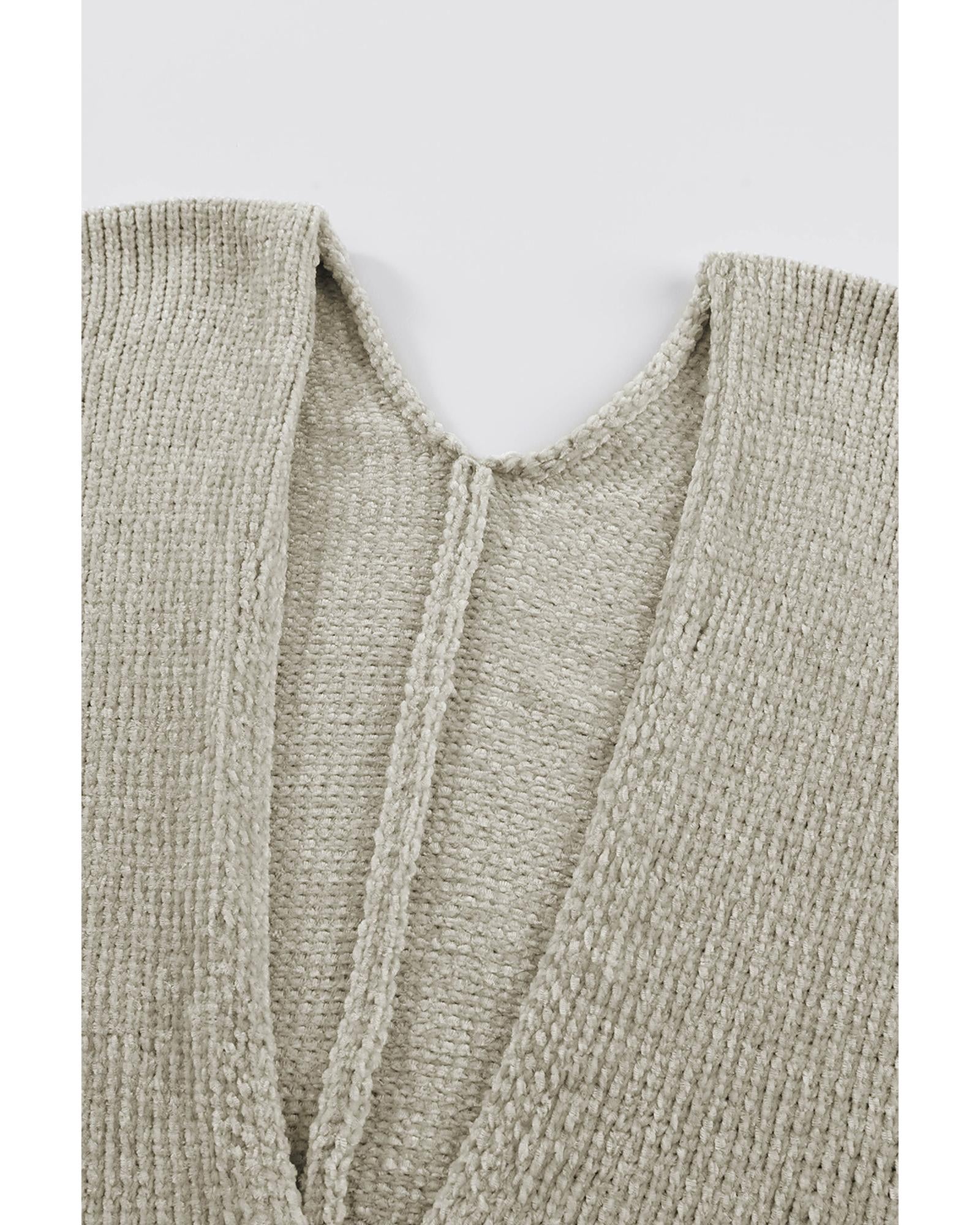 Gray Buttons Front Pocketed Sweater Cardigan - L