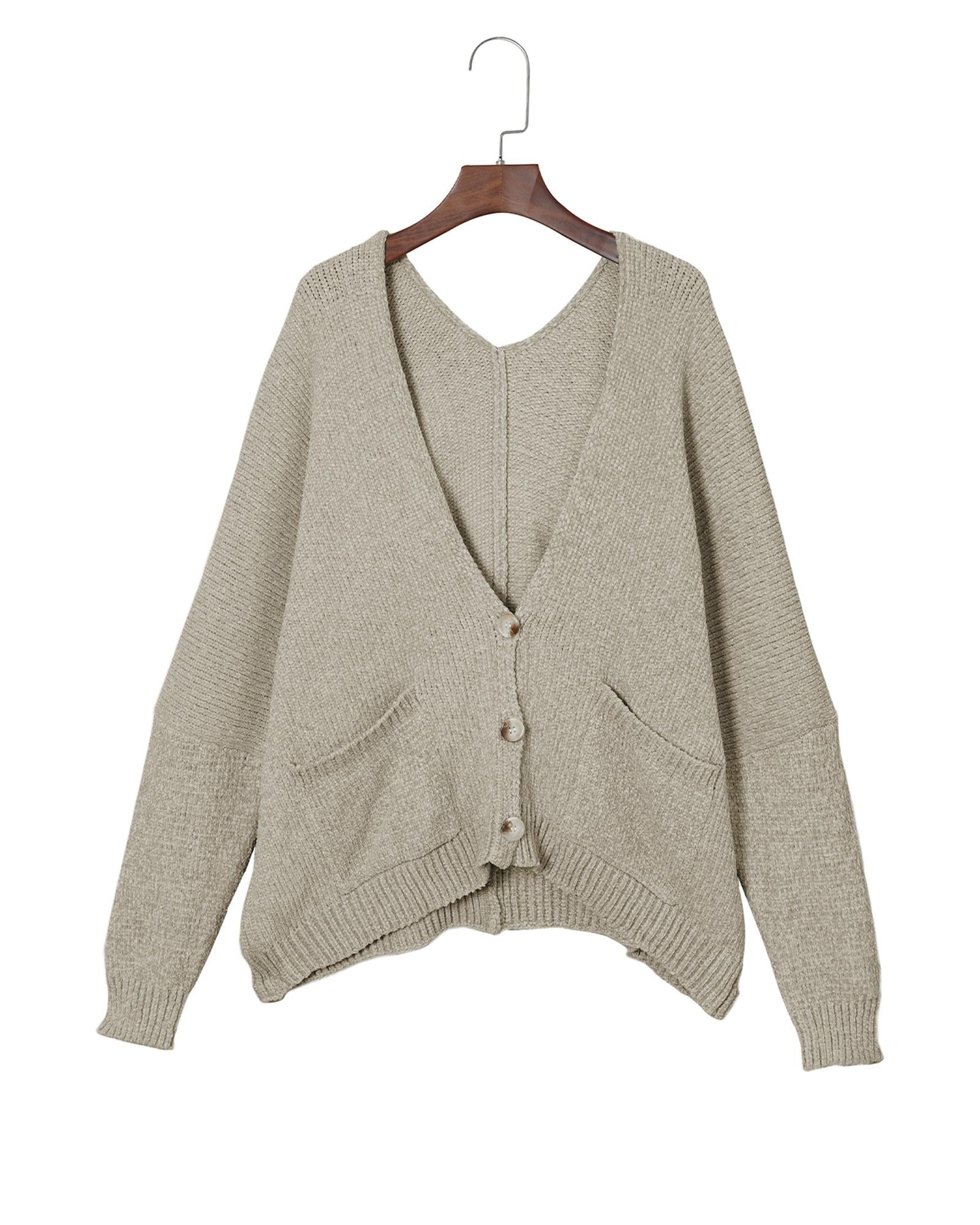 Gray Buttons Front Pocketed Sweater Cardigan - L