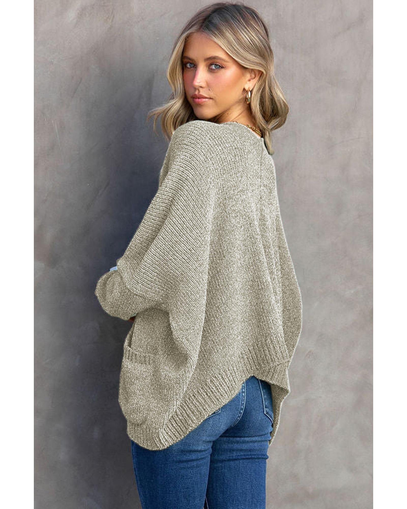 Gray Buttons Front Pocketed Sweater Cardigan - S