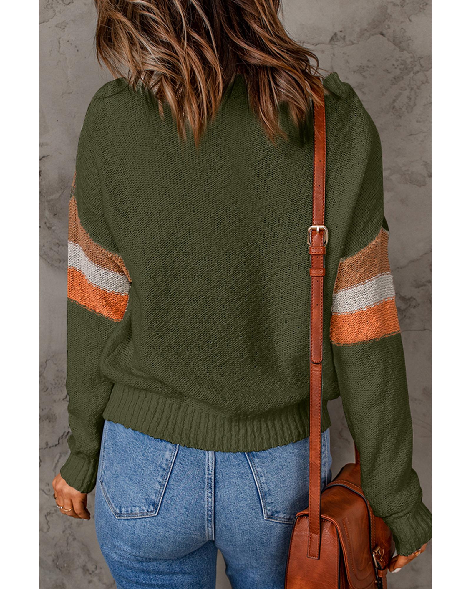 Multicolor Chevron Striped Drop Shoulder Sweater - L