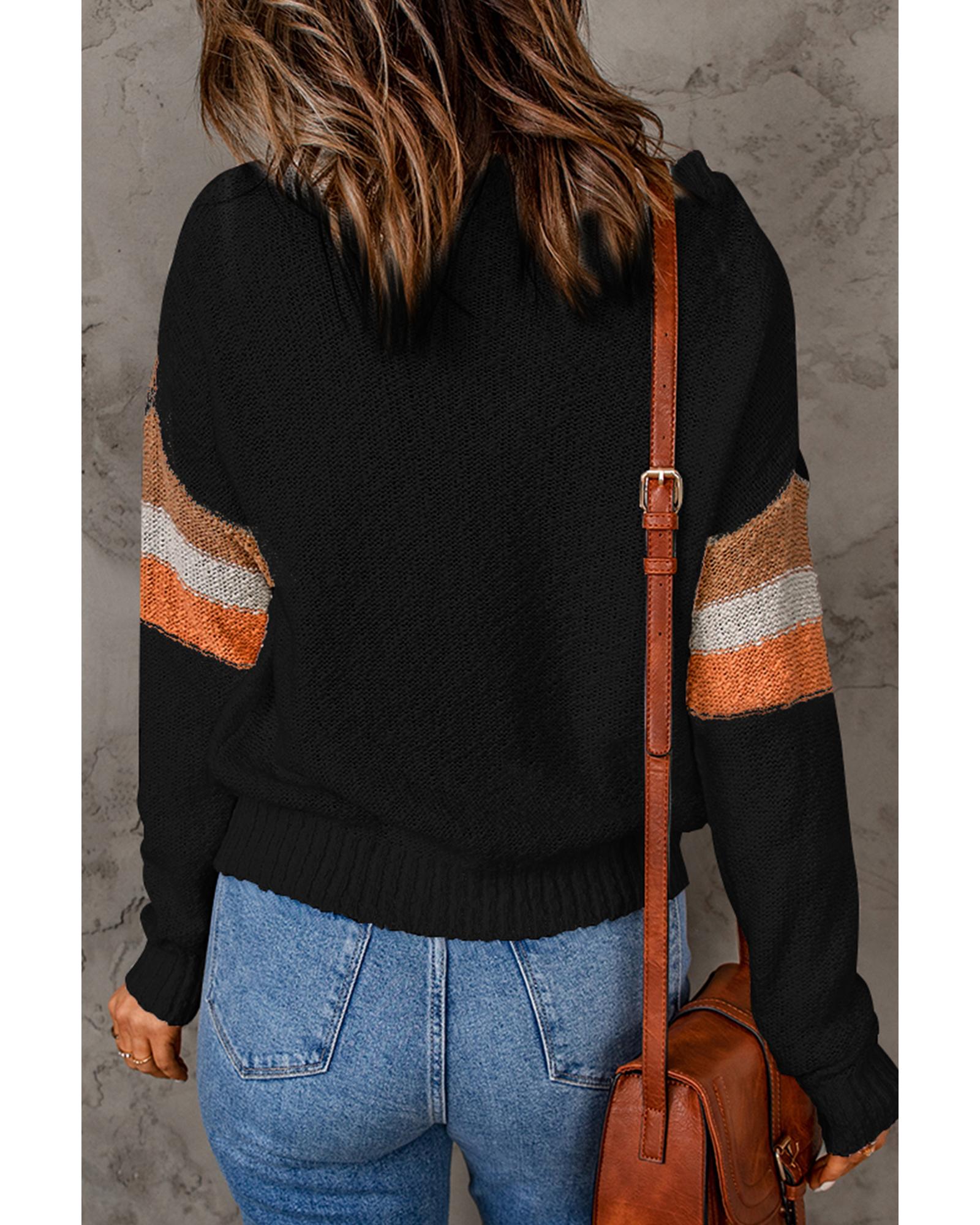 Multicolor Chevron Striped Drop Shoulder Sweater - S