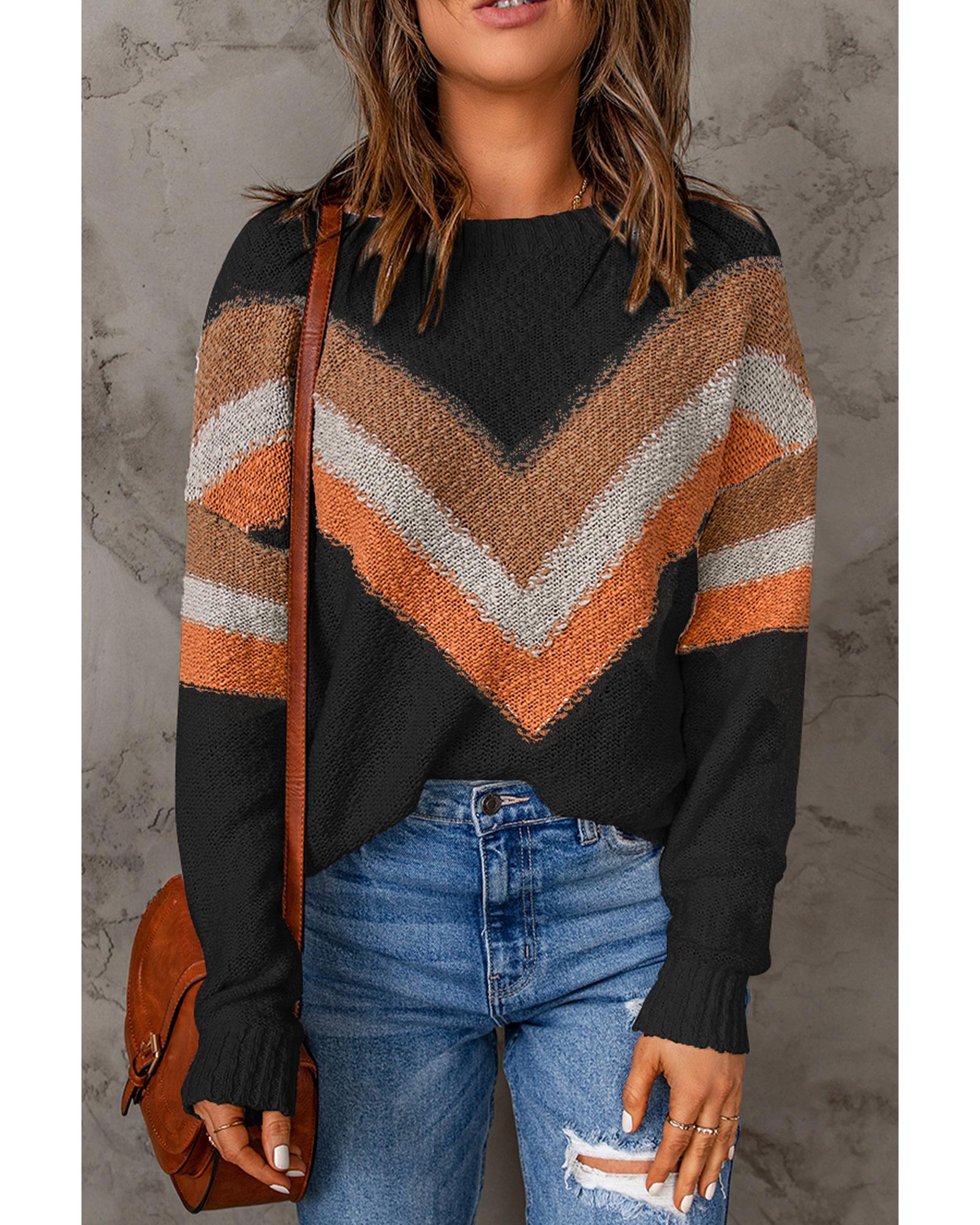 Multicolor Chevron Striped Drop Shoulder Sweater - S