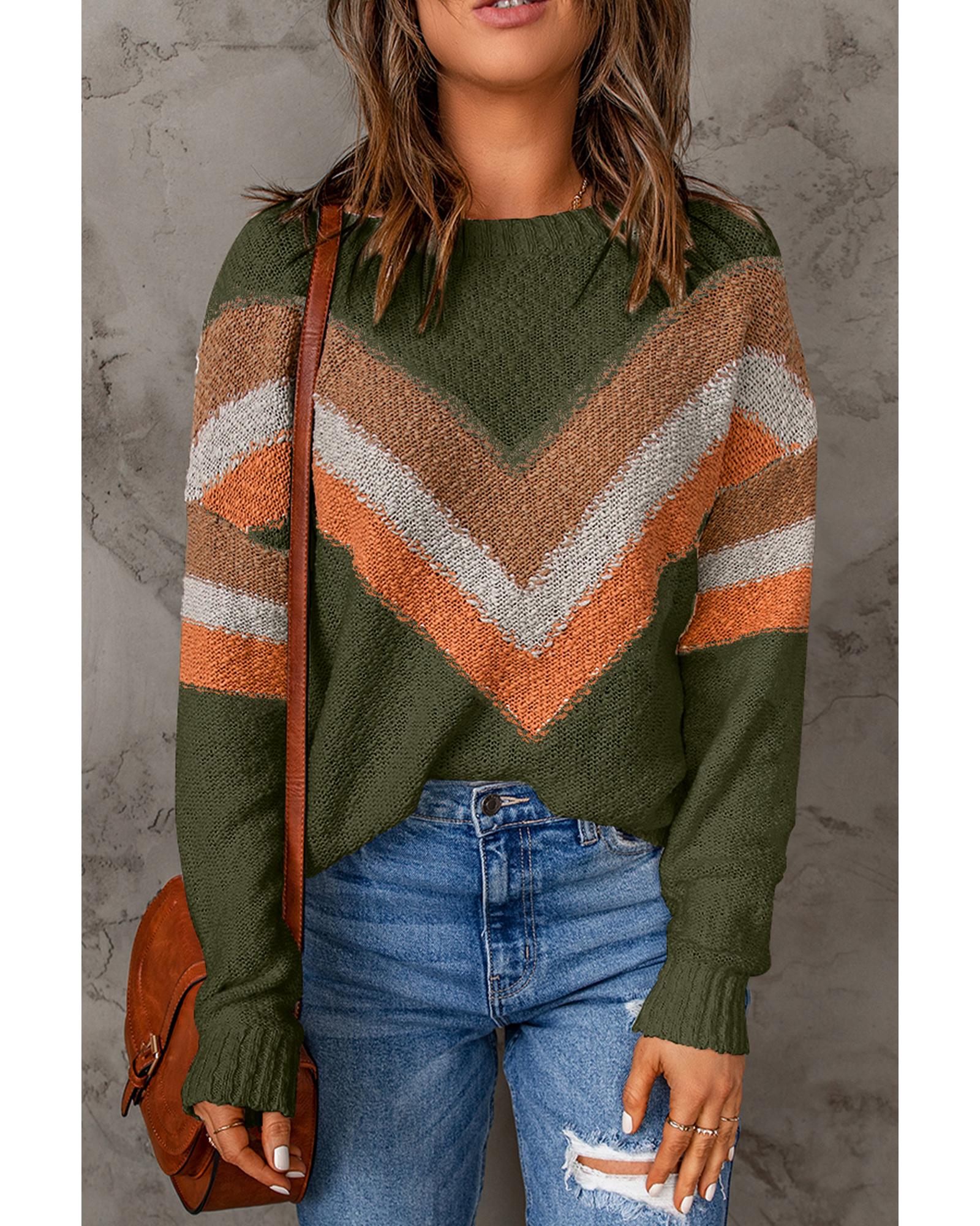 Multicolor Chevron Striped Drop Shoulder Sweater - S