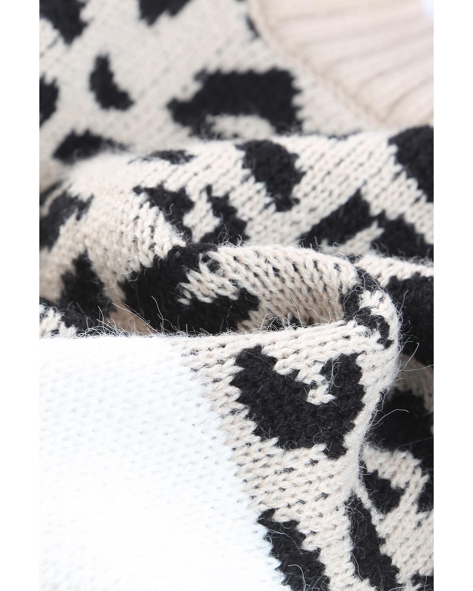Khaki Leopard Color Block Long Sleeve Sweater - M
