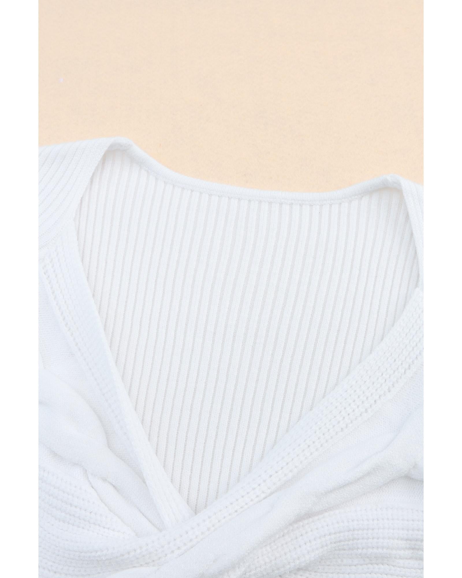 White Cable Crossed V Neck Sweater - M