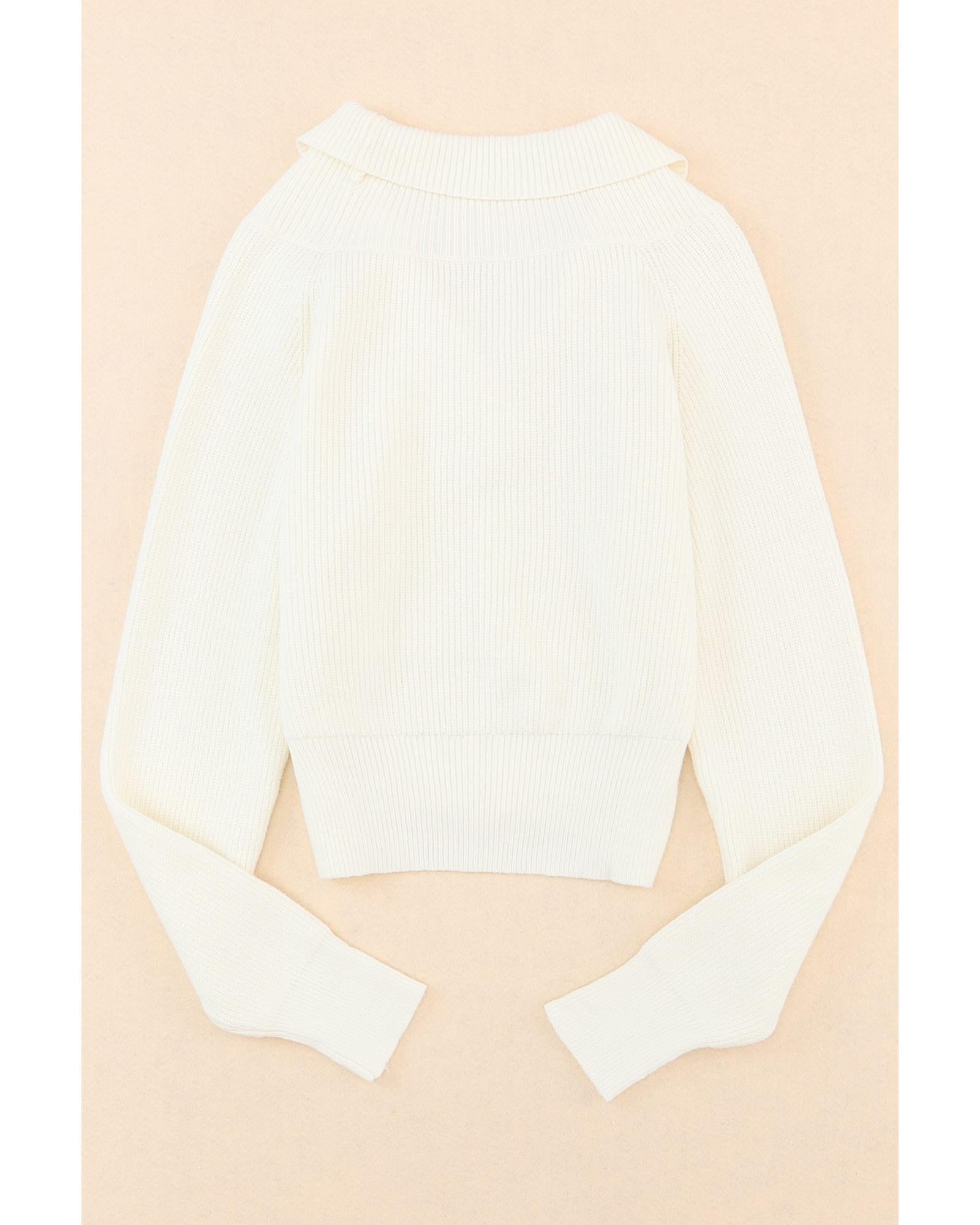 Azura Exchange Beige Ribbed Long Sleeve Surplice Crop Sweater - XL