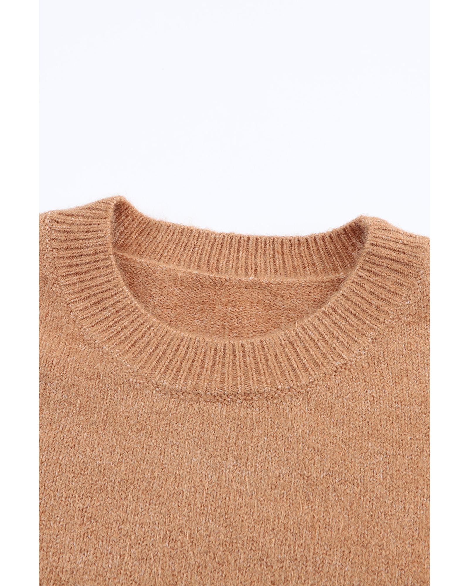 Azura Exchange Brown Color Block Striped Ribbed Knit Sweater - XL
