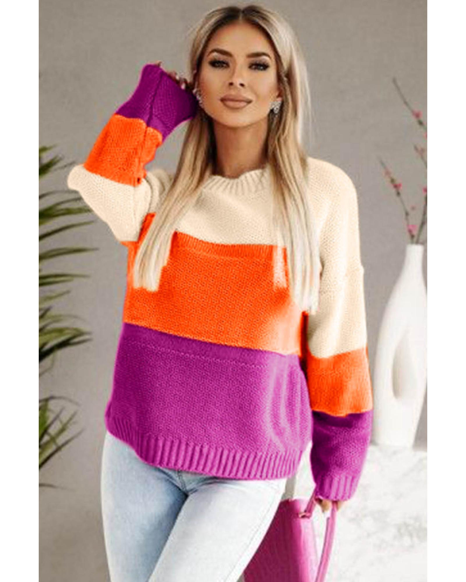 Azura Exchange Multicolor Color Block Drop Shoulder Round Neck Knit Sweater - XL