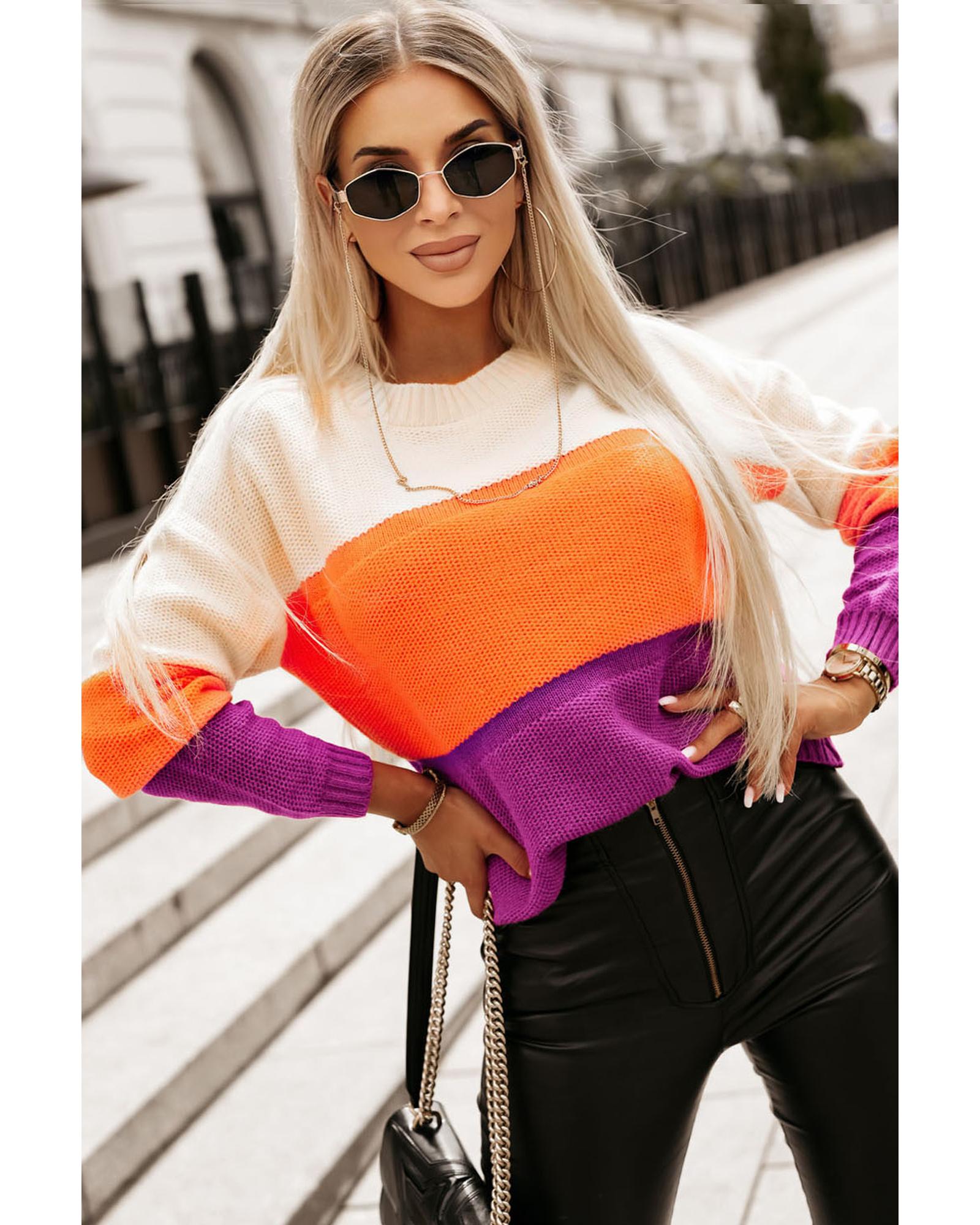Azura Exchange Multicolor Color Block Drop Shoulder Round Neck Knit Sweater - XL