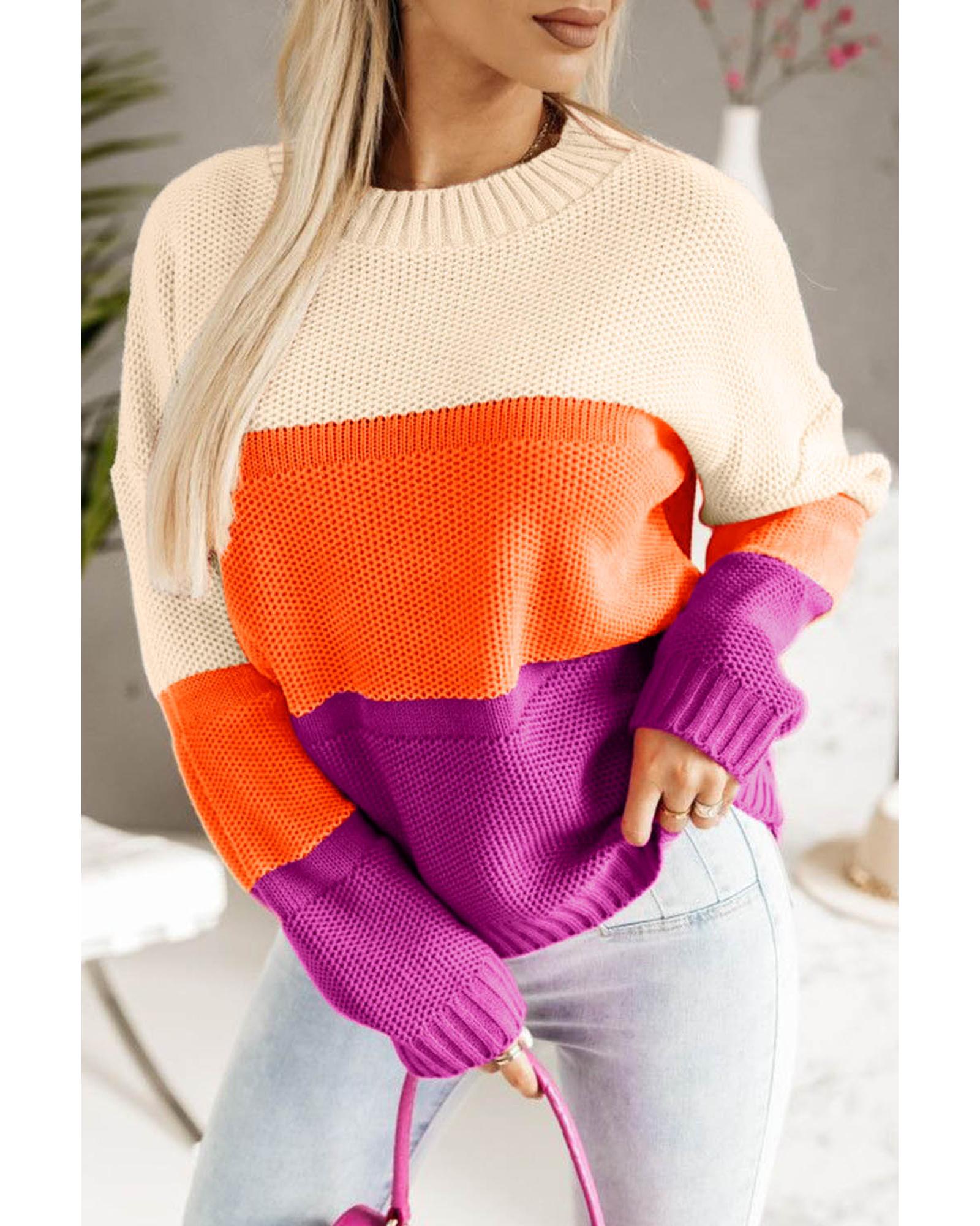 Azura Exchange Multicolor Color Block Drop Shoulder Round Neck Knit Sweater - XL