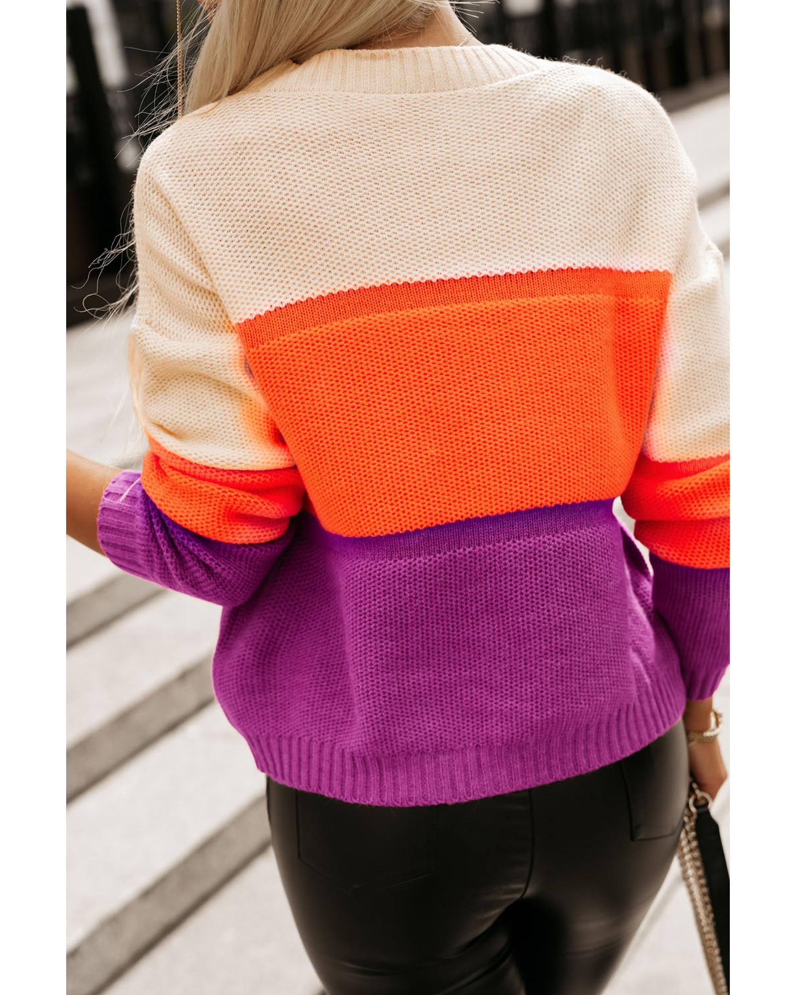 Azura Exchange Multicolor Color Block Drop Shoulder Round Neck Knit Sweater - XL