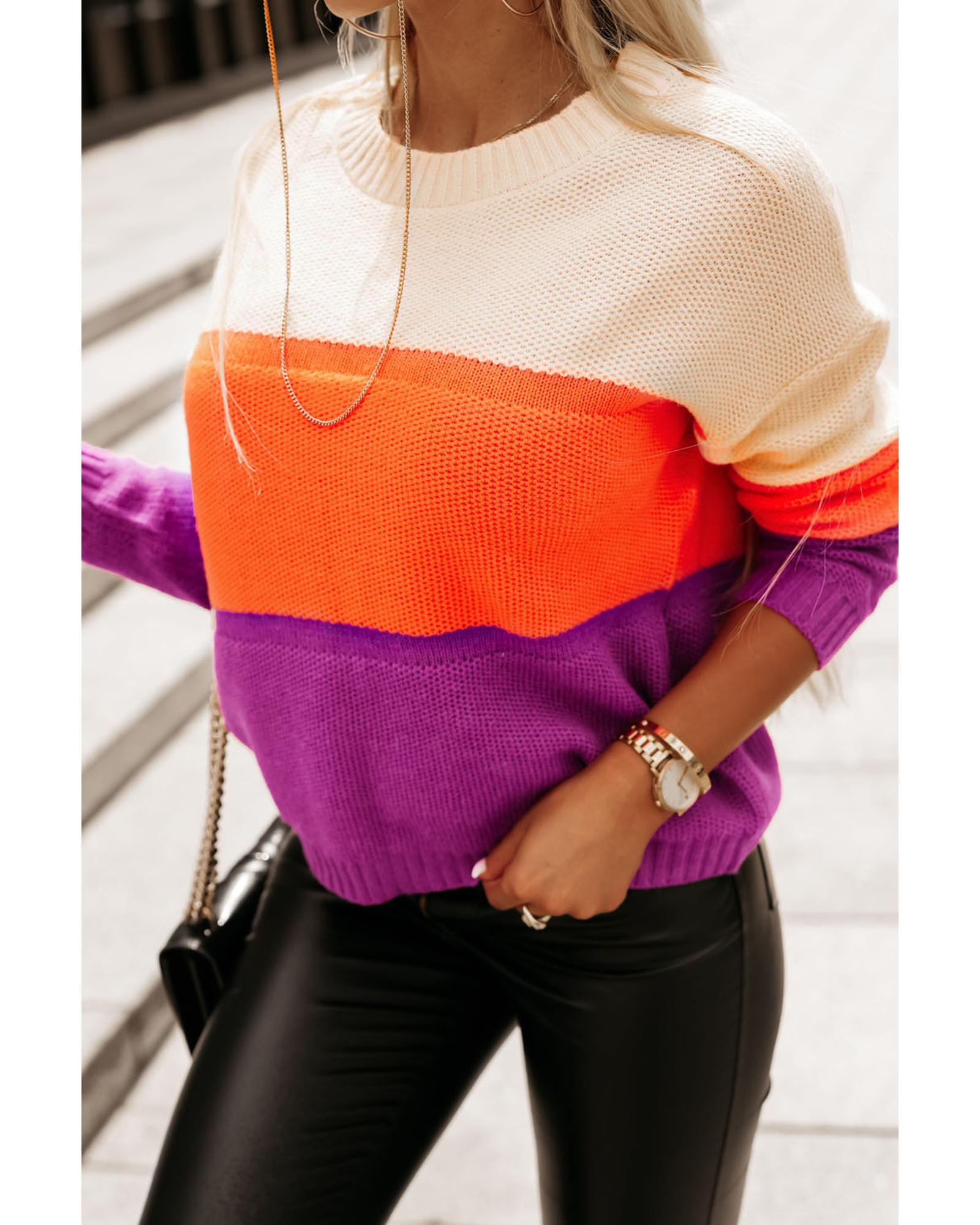 Azura Exchange Multicolor Color Block Drop Shoulder Round Neck Knit Sweater - XL