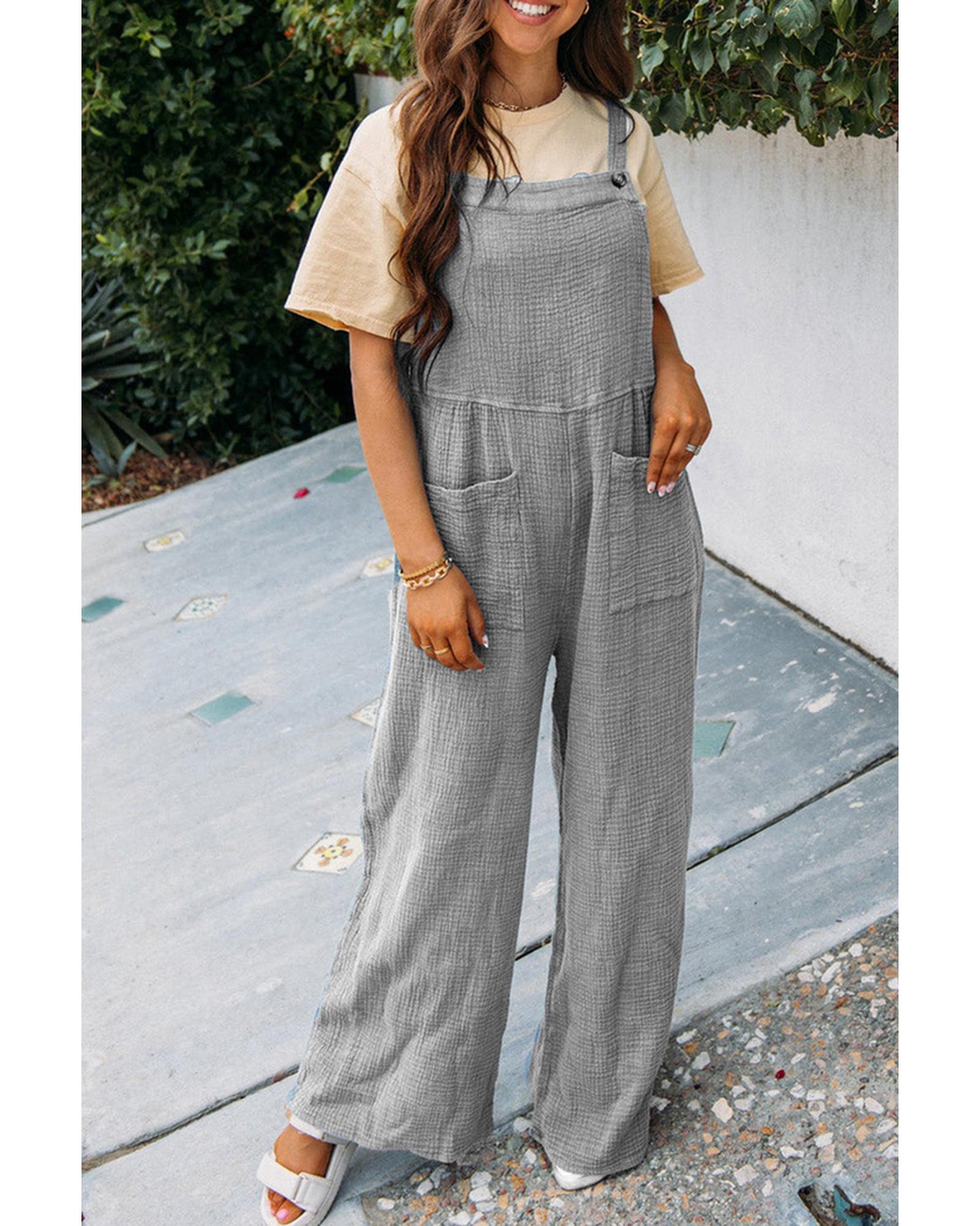 Azura Exchange Textured Wide Leg Overall with Pockets - S