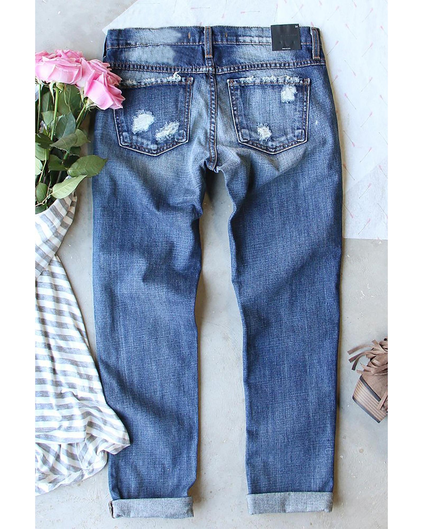 Azura Exchange Patchwork Distressed Jeans - 8 US