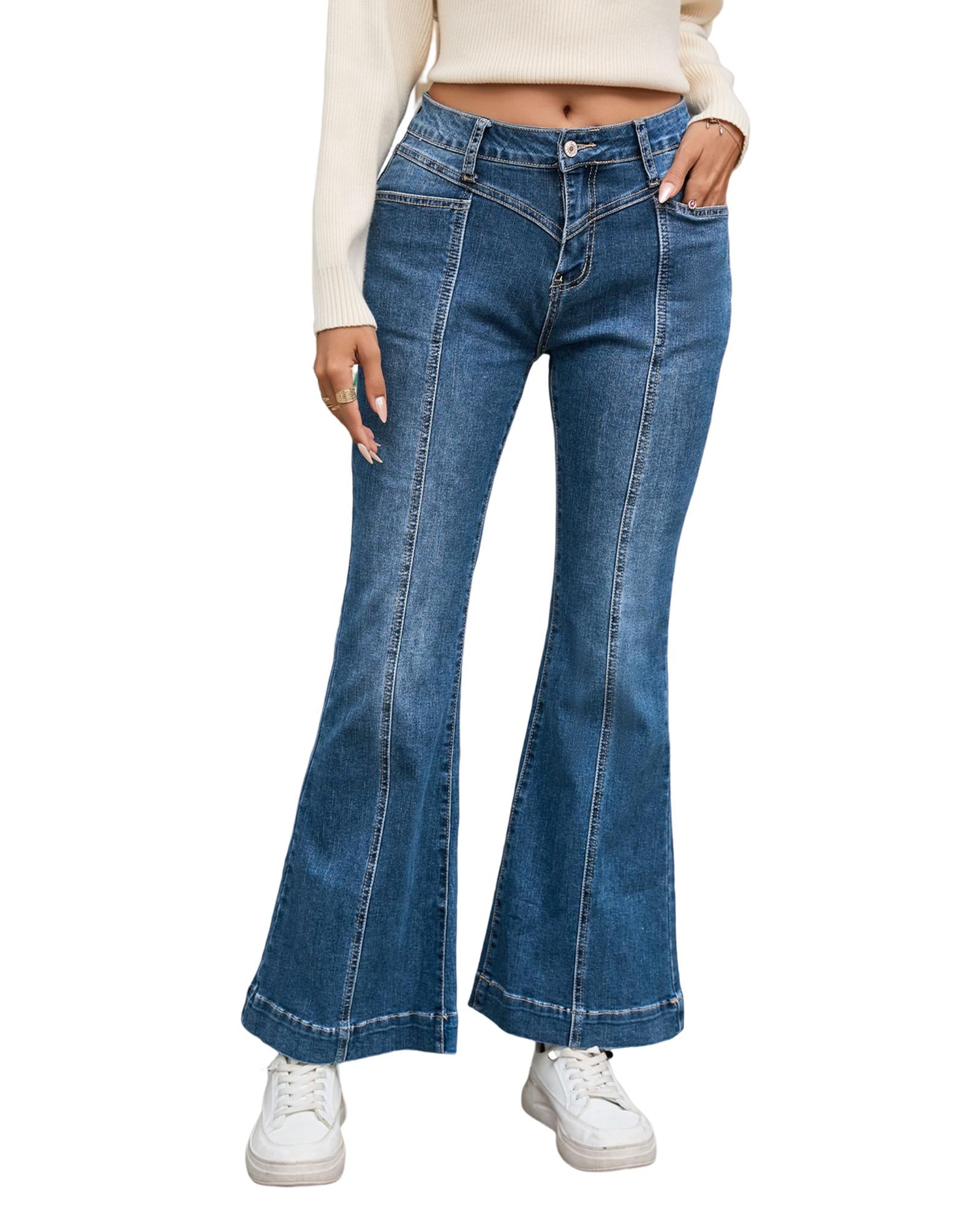 Azura Exchange High Waist Flare Jeans with Seam Stitching and Pockets - 10 US